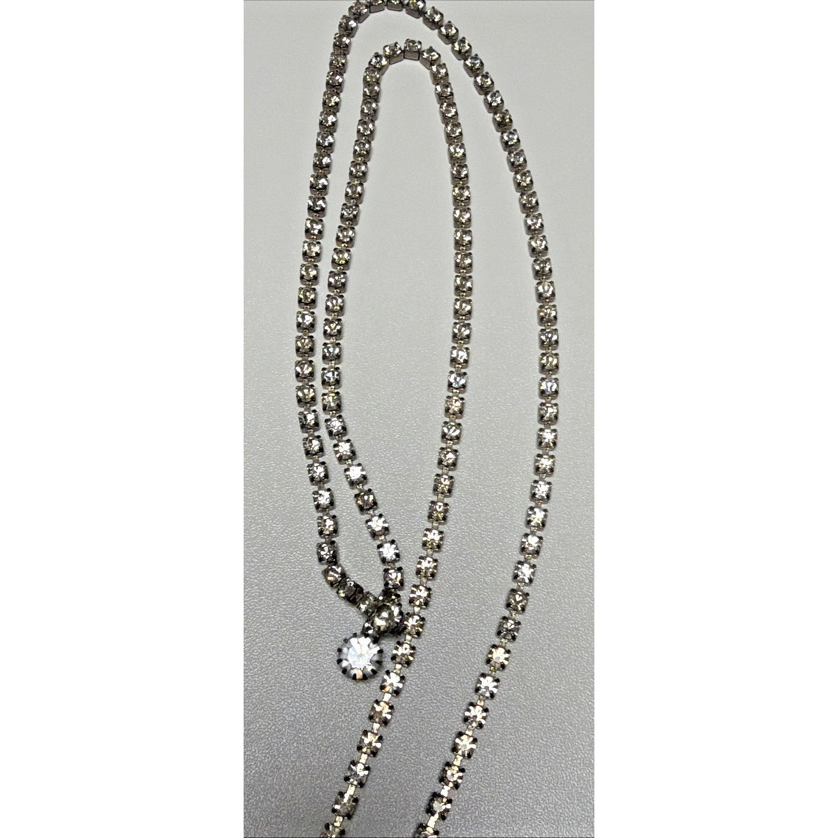 Vtg Rhinestone Tennis Cup Chain Necklace Belt Silver Tone Endless Opera Flapper