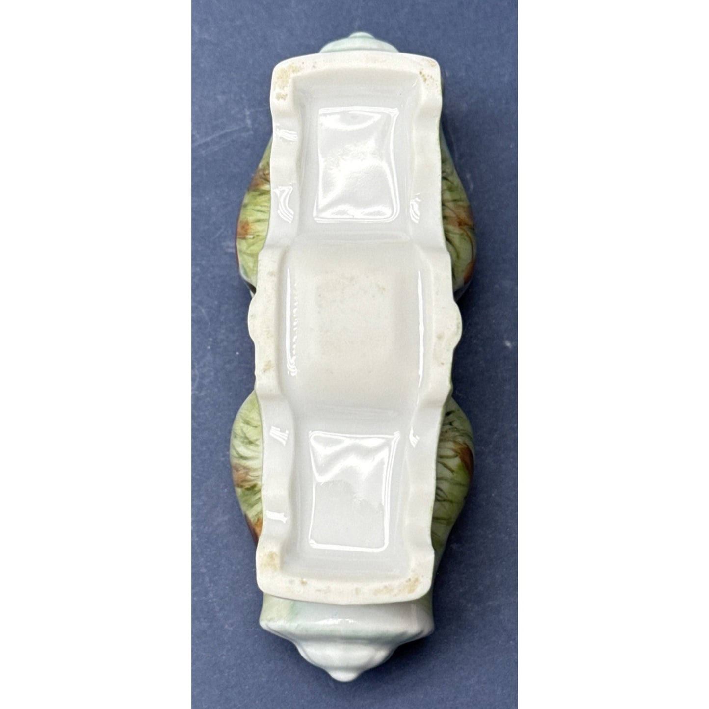 Vintage Porcelain Toothpick Holder Horizontal Hand Painted Mushrooms Gold Footed