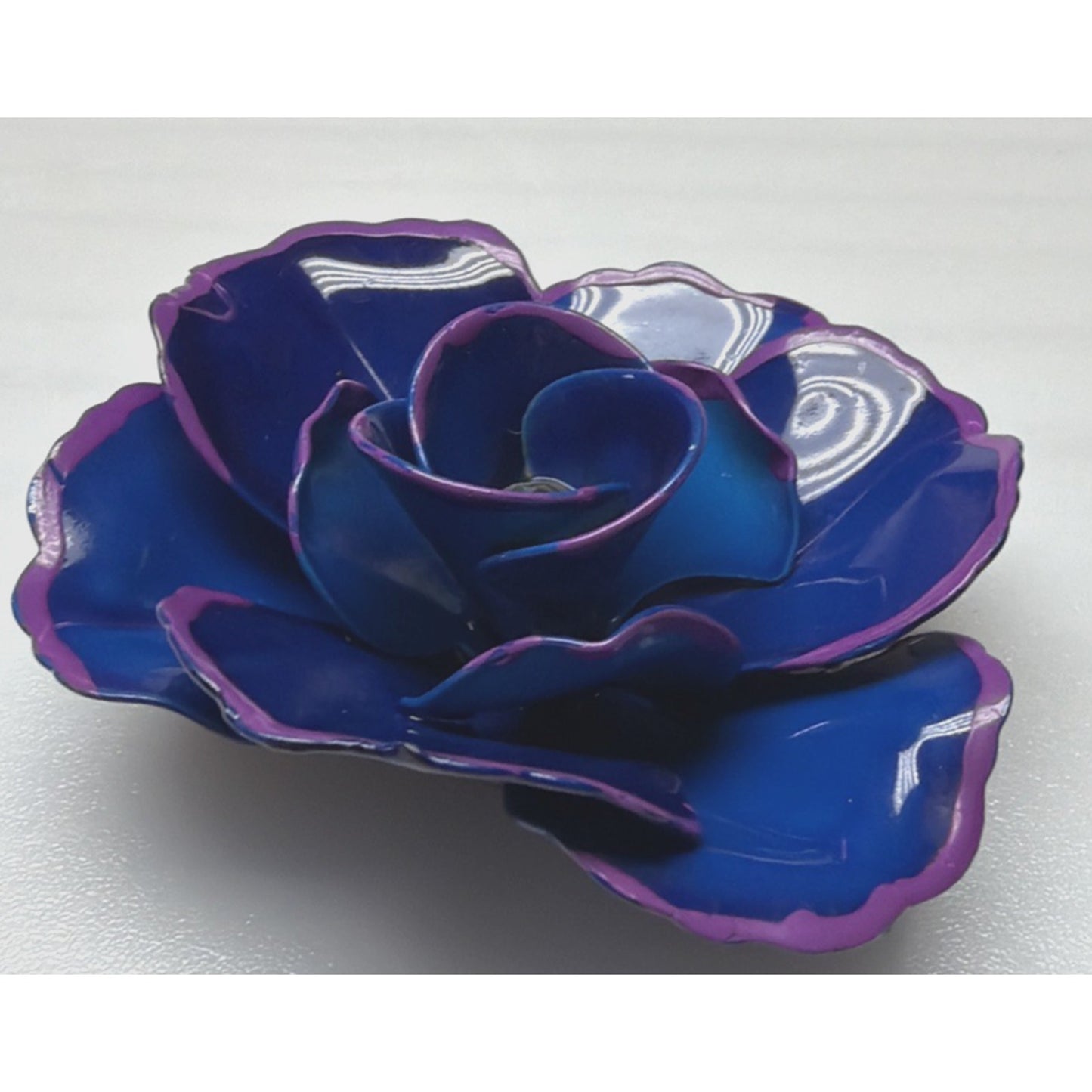 Vintage Blue Metal Purple Enamel Flower Bloom Pin Brooch Large