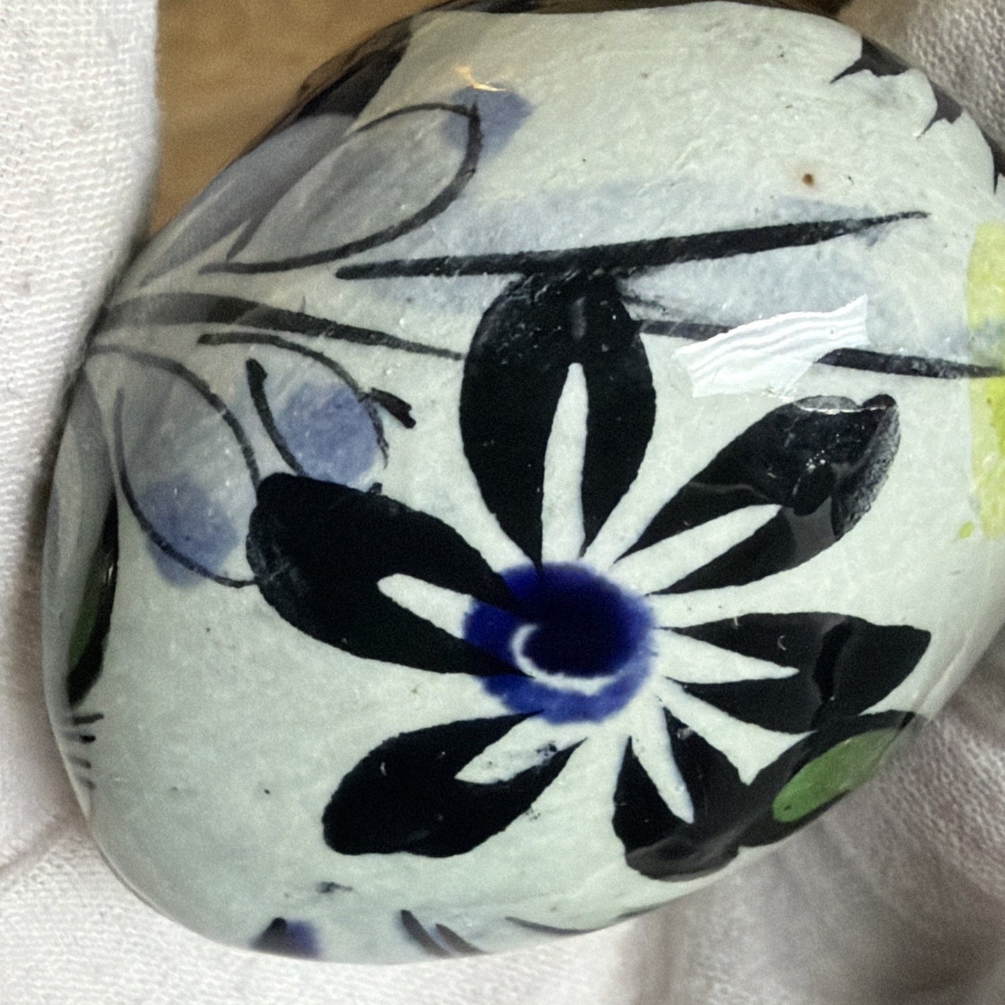 Vintage Mexican Tonala Pottery Owl Hand Painted Glazed Floral Signed As Is