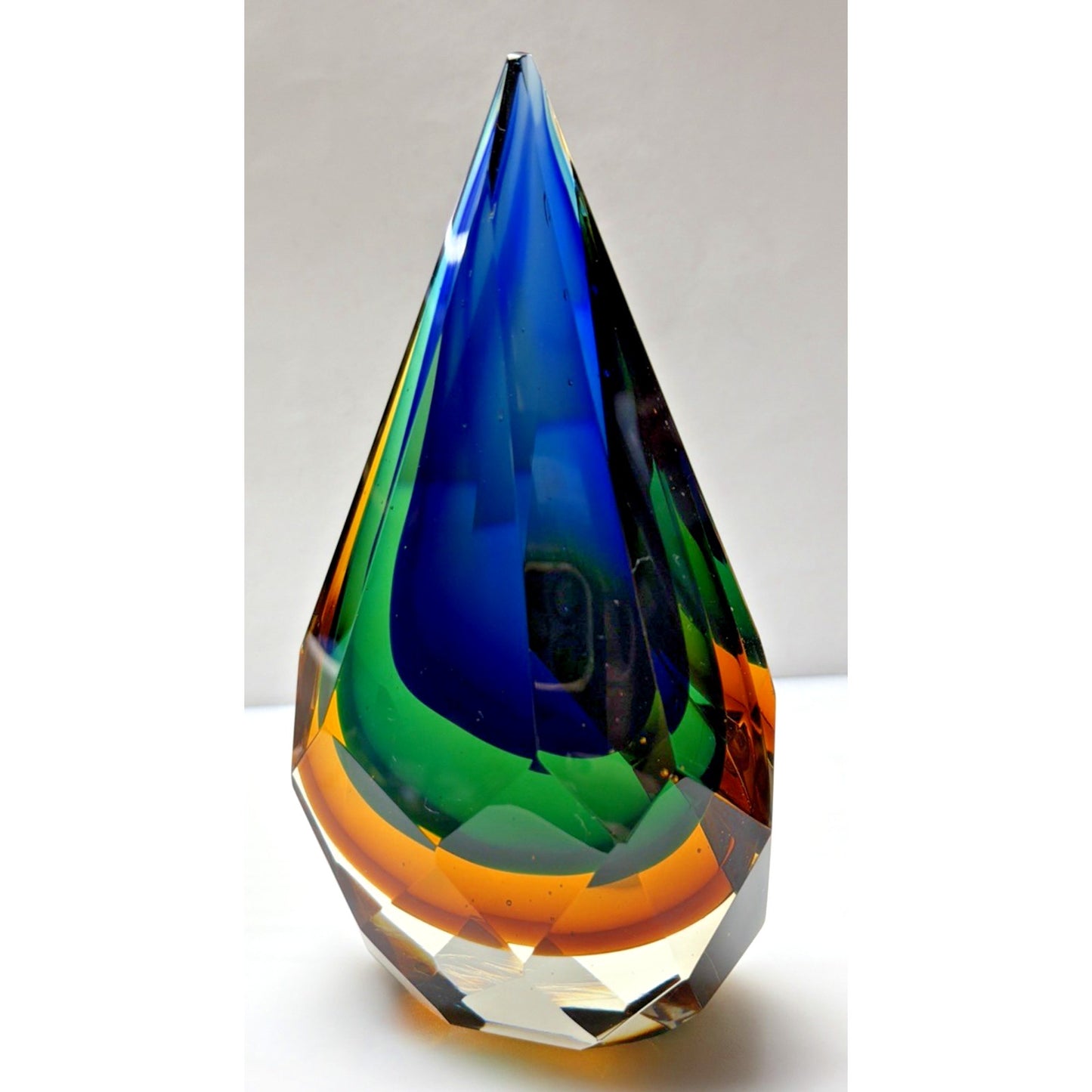 Murano Glass Alessandro Mandruzzato Sommerso Faceted Teardrop Paperweight As Is