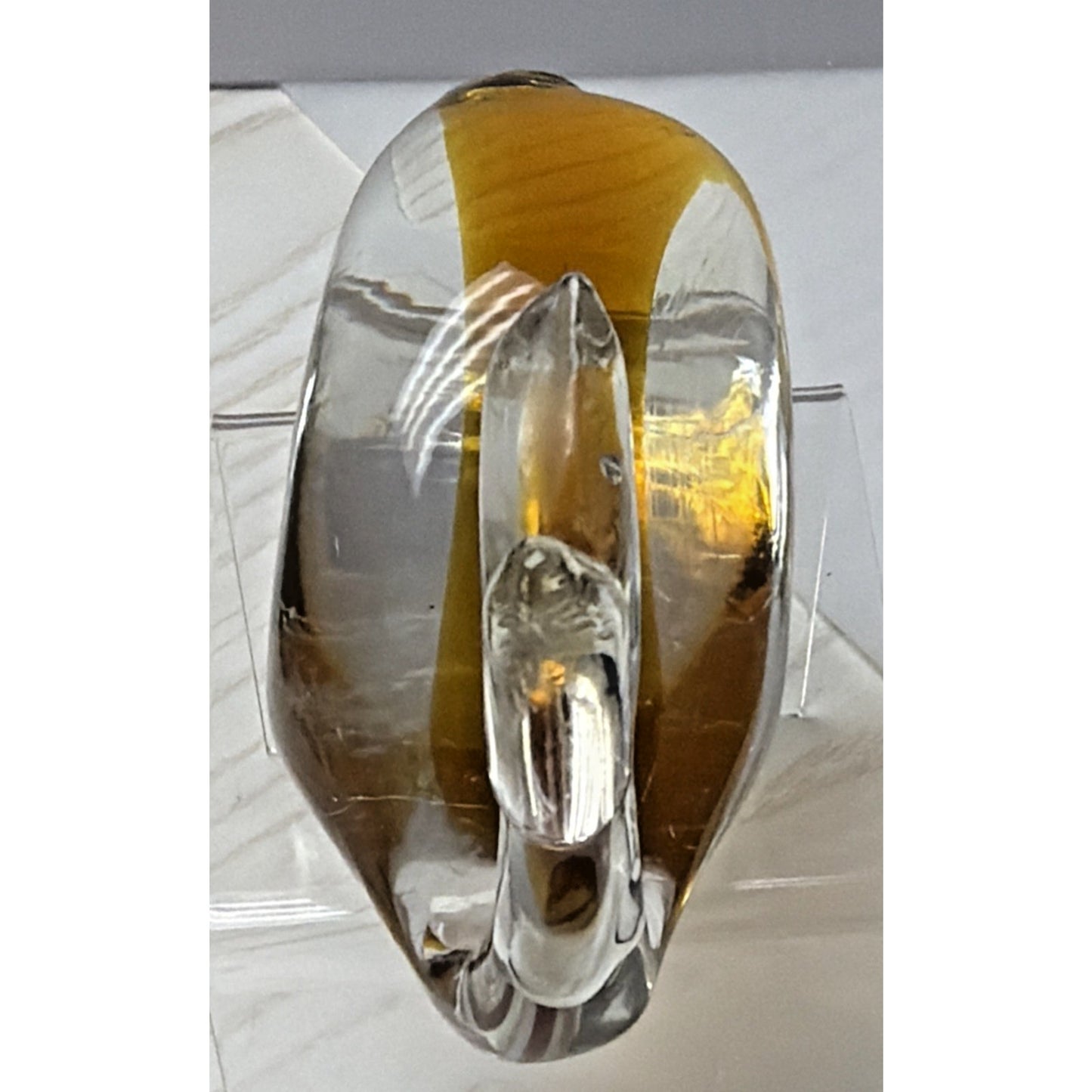 Vintage Pilgrim Art Glass Handblown Cased Amber Clear Whale #954 As Is