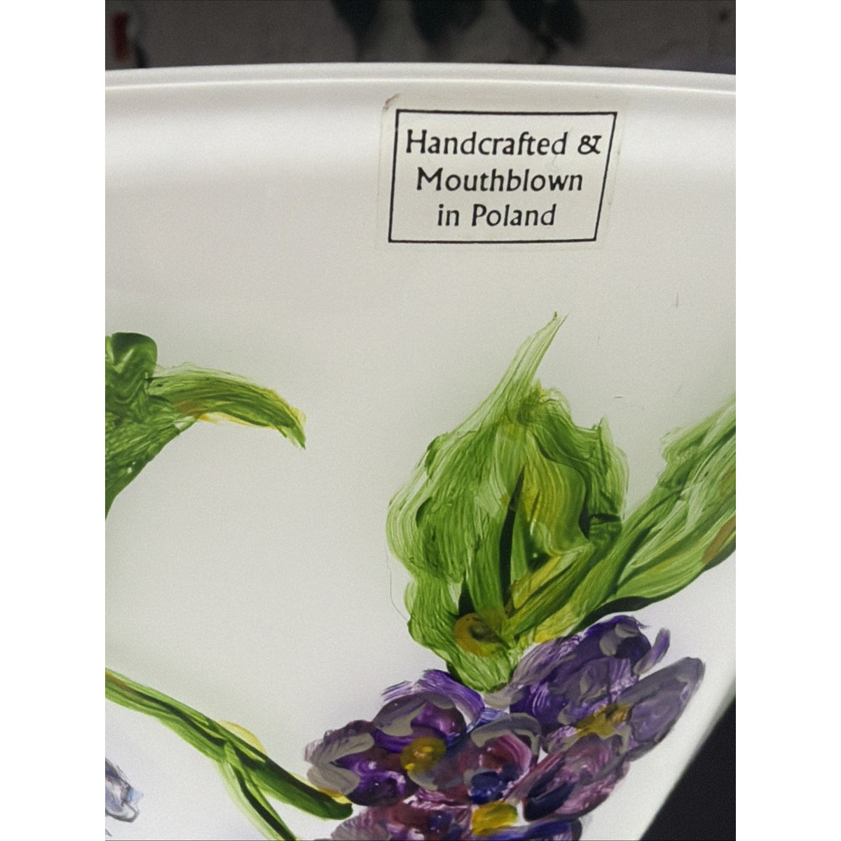 Vintage Mouth Blown Cased Art Glass Vase Hand Painted Floral Primrose Signed