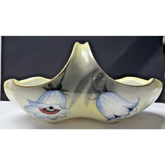 Vtg RS Germany Handled Basket Porcelain Bon Bon Bluebell Floral Gold Painted