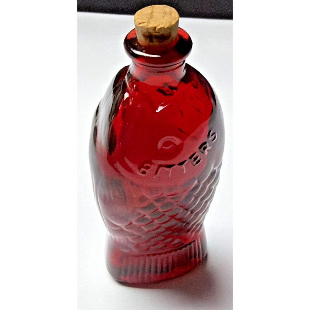 Vtg Wheaton Glass Doctor Fischs Bitters Ruby Red Glass Fish Mini Bottle Cork