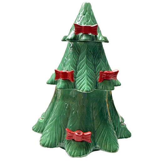 Vintage Marcia Ceramics Large Christmas Tree Red Bow Candle Holders As Is