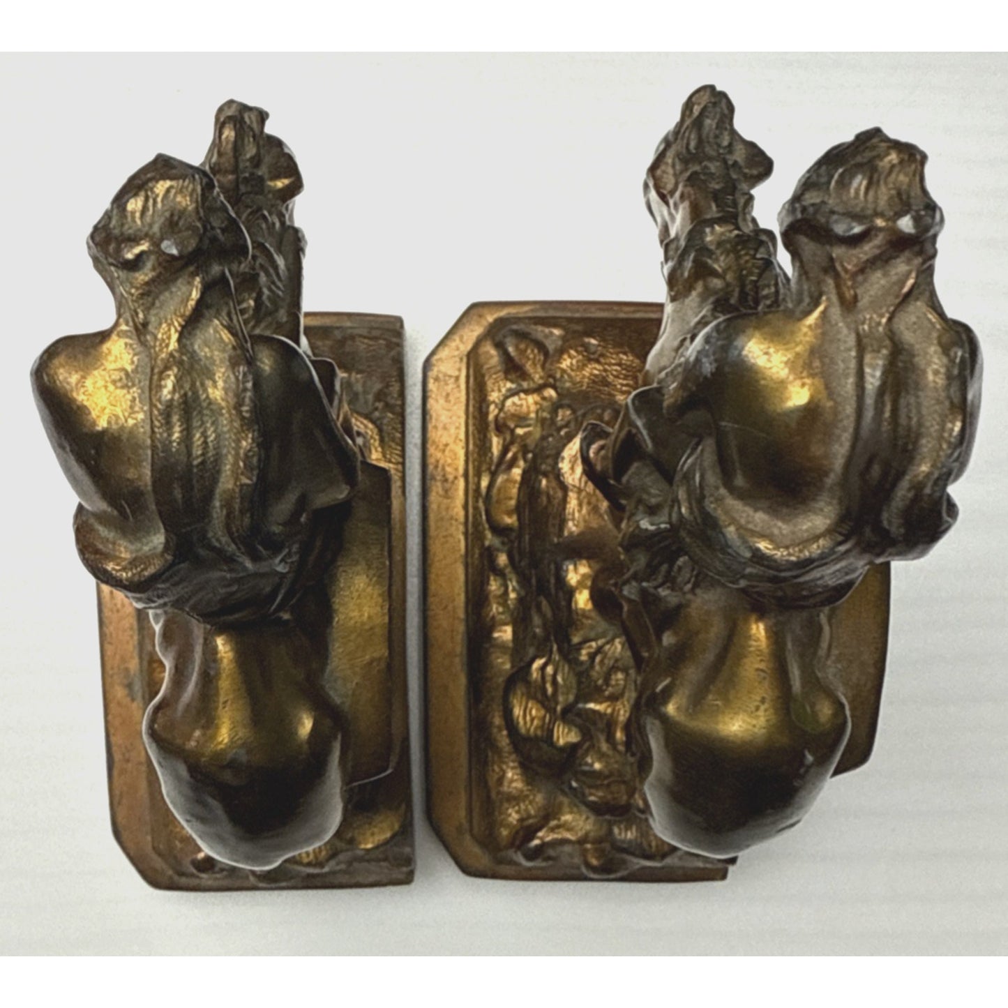 Vintage Ronson Metal Art Horse Rider Bookends Set End of the Trail Cowboy As Is