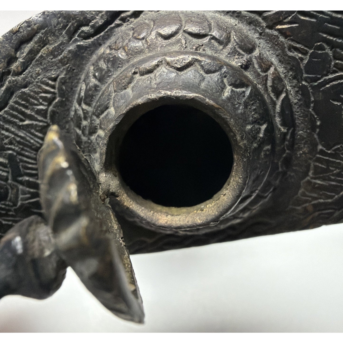 Old Bronze Brass Peacock Bird Engraved Aladdin Lamp Oil Handle As Is Read