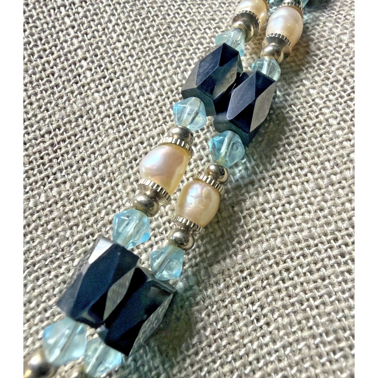 Vintage Layered Beaded Hematite Magnetic Necklace Bracelet Pearl Blue Crystal