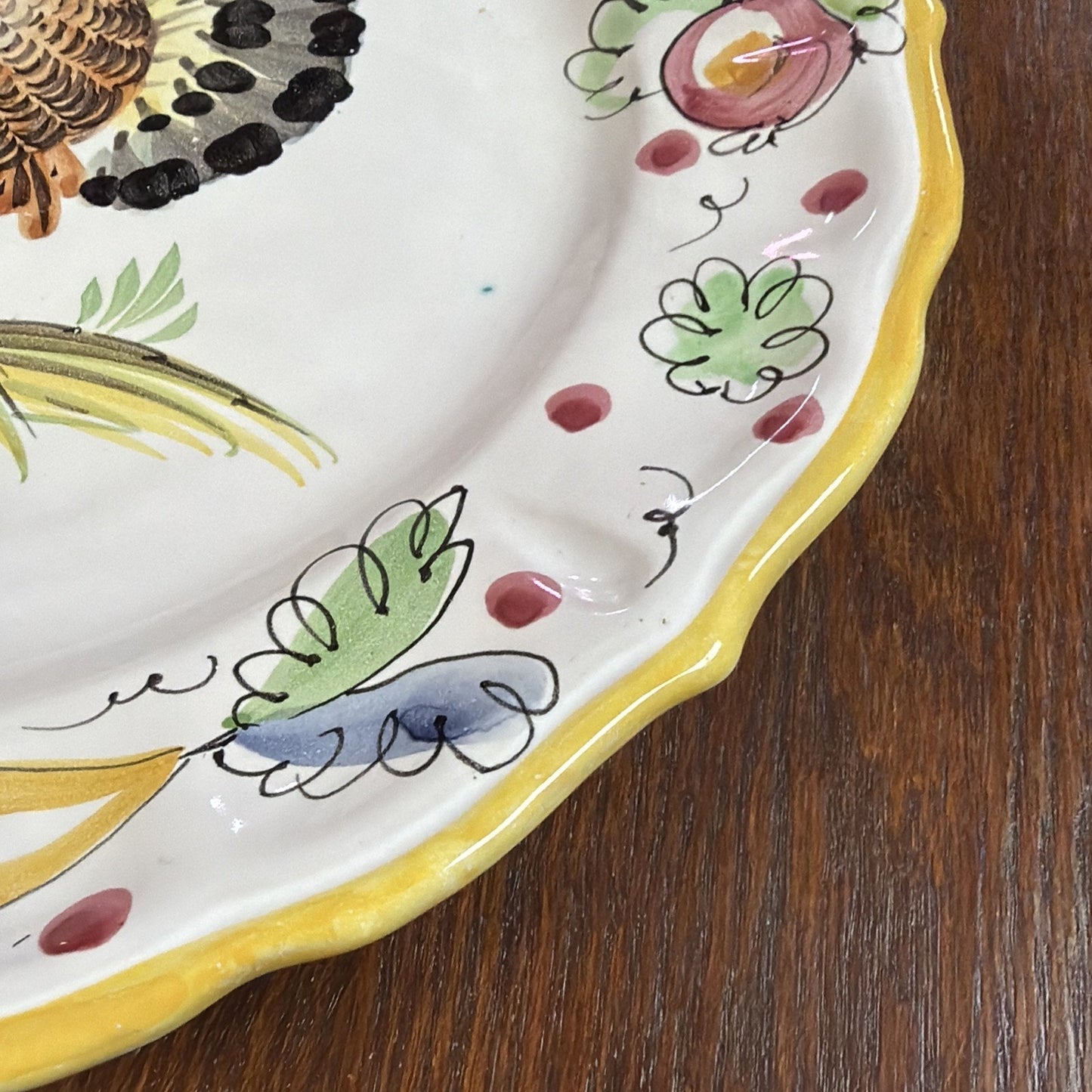 Italy Majolica Pottery Plate Hand Painted Turkey Porcelain Glazed Numbered As Is