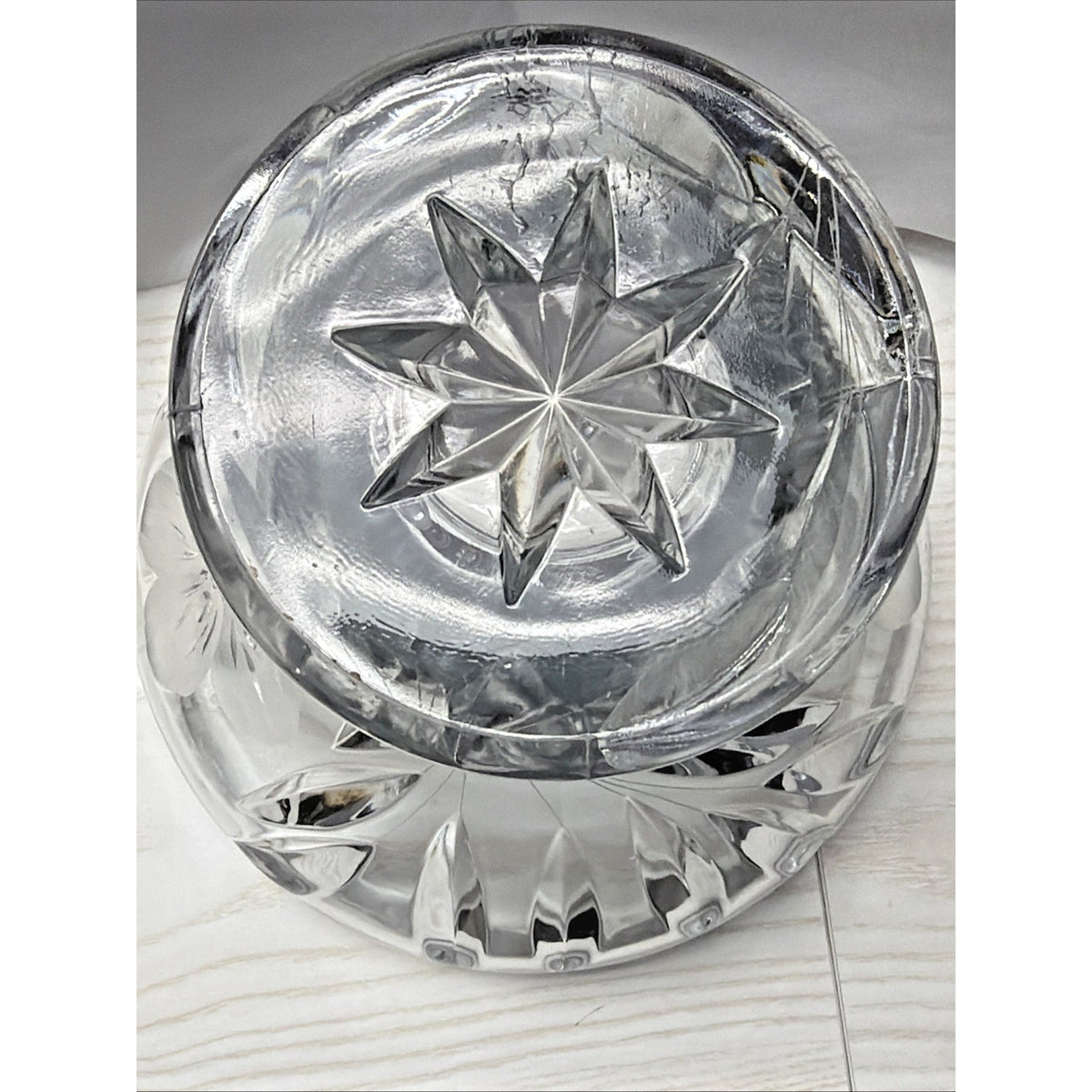 ABP Pairpoint Glass Cut Crystal Murillo Butterfly Daisy Vase Corset Trumpet Flar