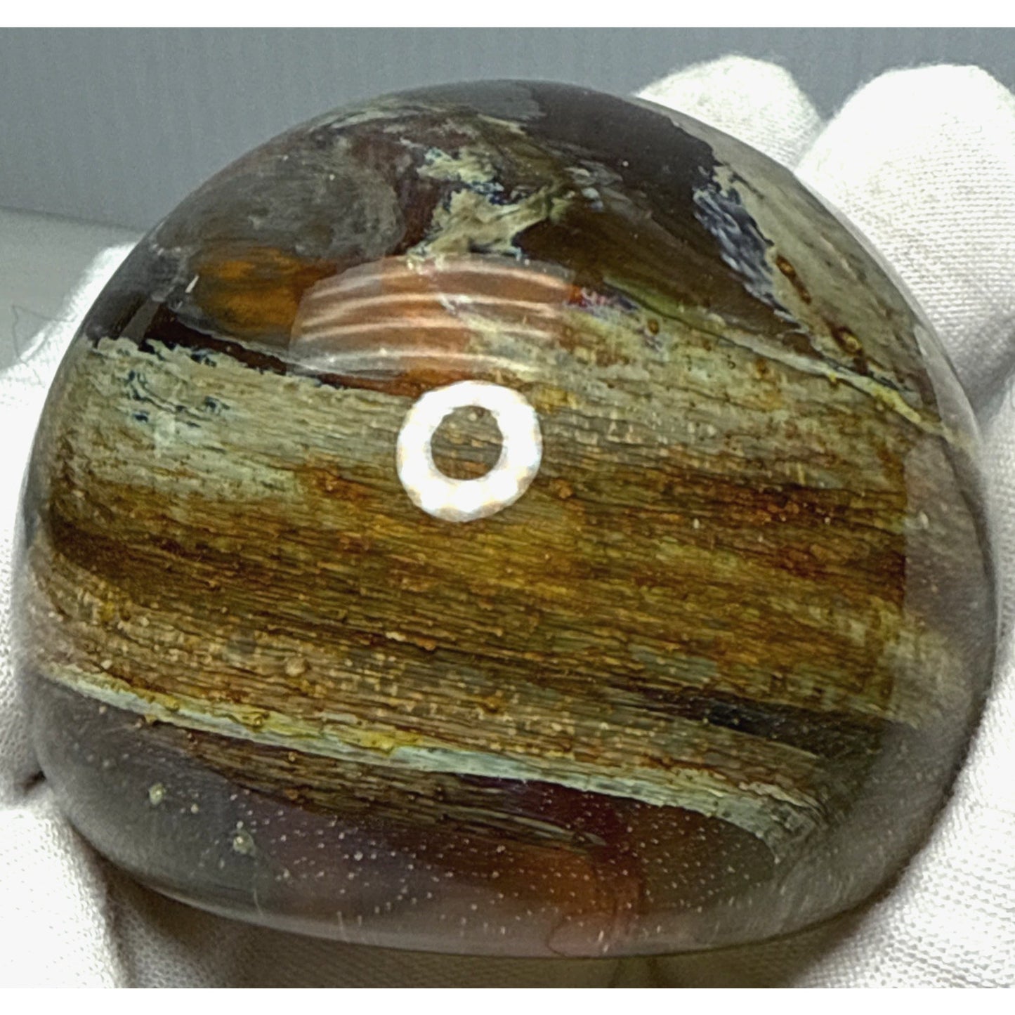 Vtg Isle of Wight Gold Orange Flame Iridescent Art Glass Paperweight Abstract