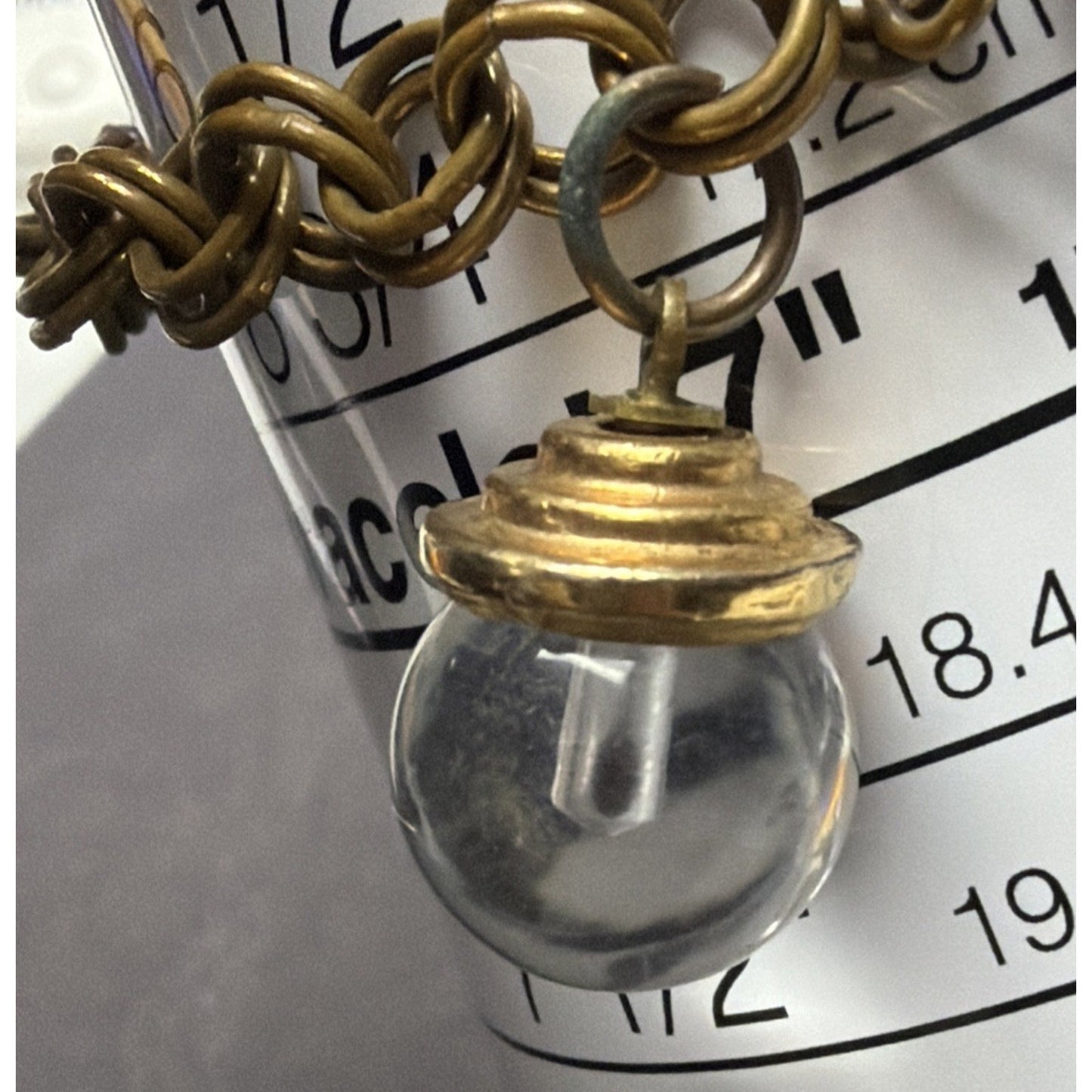 Vintage Lucite Globe Mustard Seed Double Rolo Chain Charm Bracelet