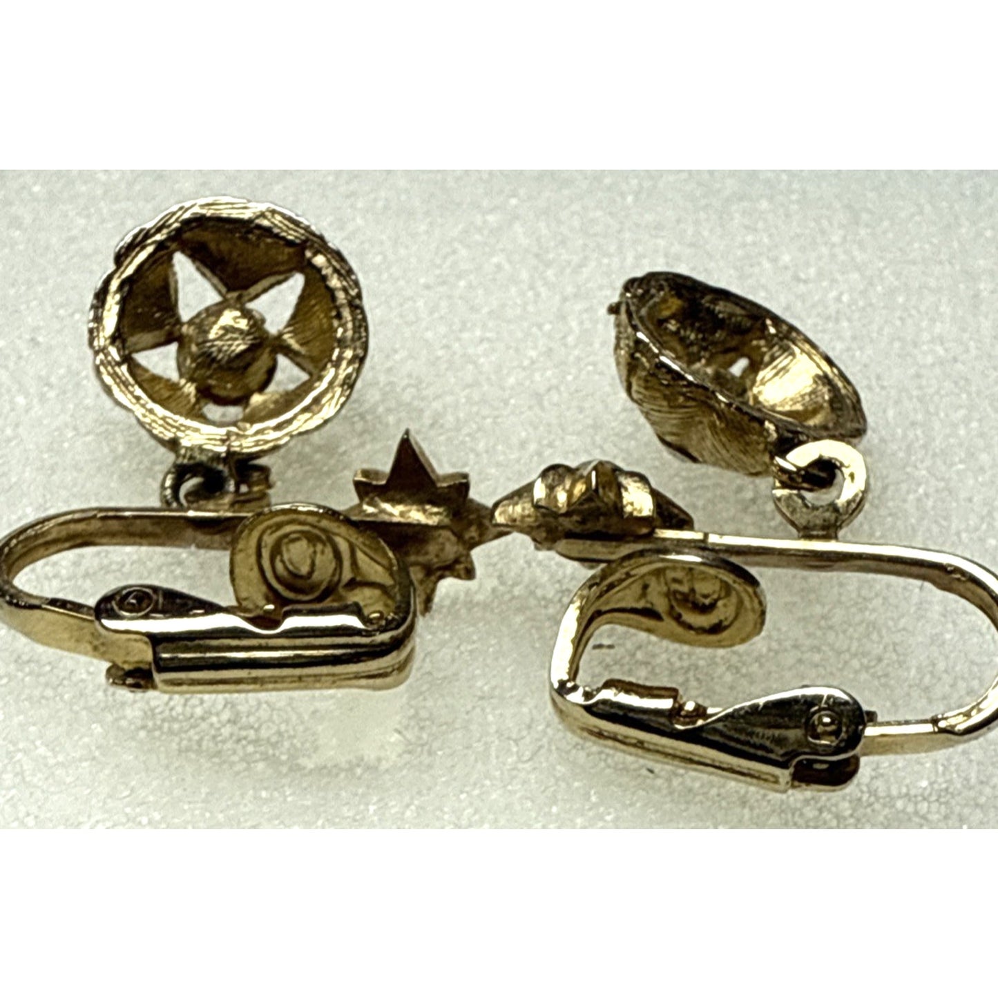 Vintage Atomic Starburst Star Clip On Dangle Earrings Rhinestone