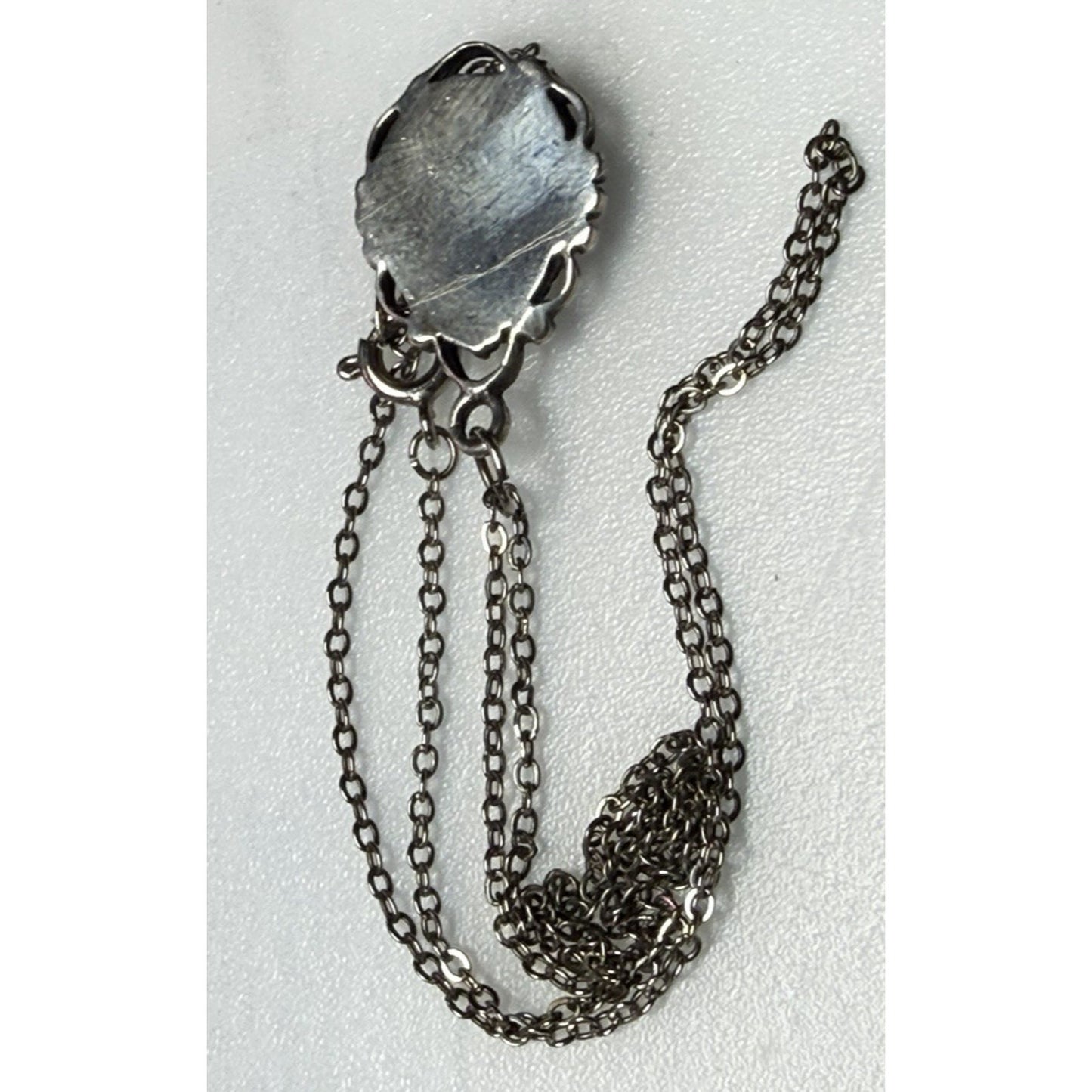 Vintage Sterling Silver Teardrop Pendant Necklace Blue Enamel As Is