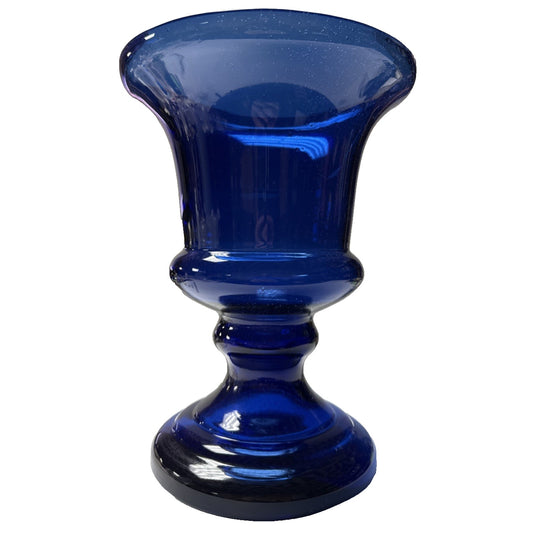 MCM Czech Bohemian Cobalt Blue Blown Glass Vase Urn Trophy Style Footed As Is