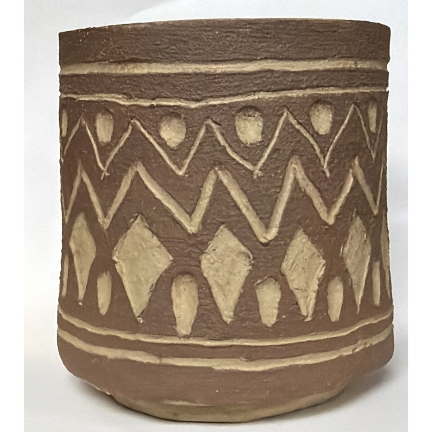 Vintage Boynton Art Pottery Abstract Vase Cup Planter Signed Brown Tan