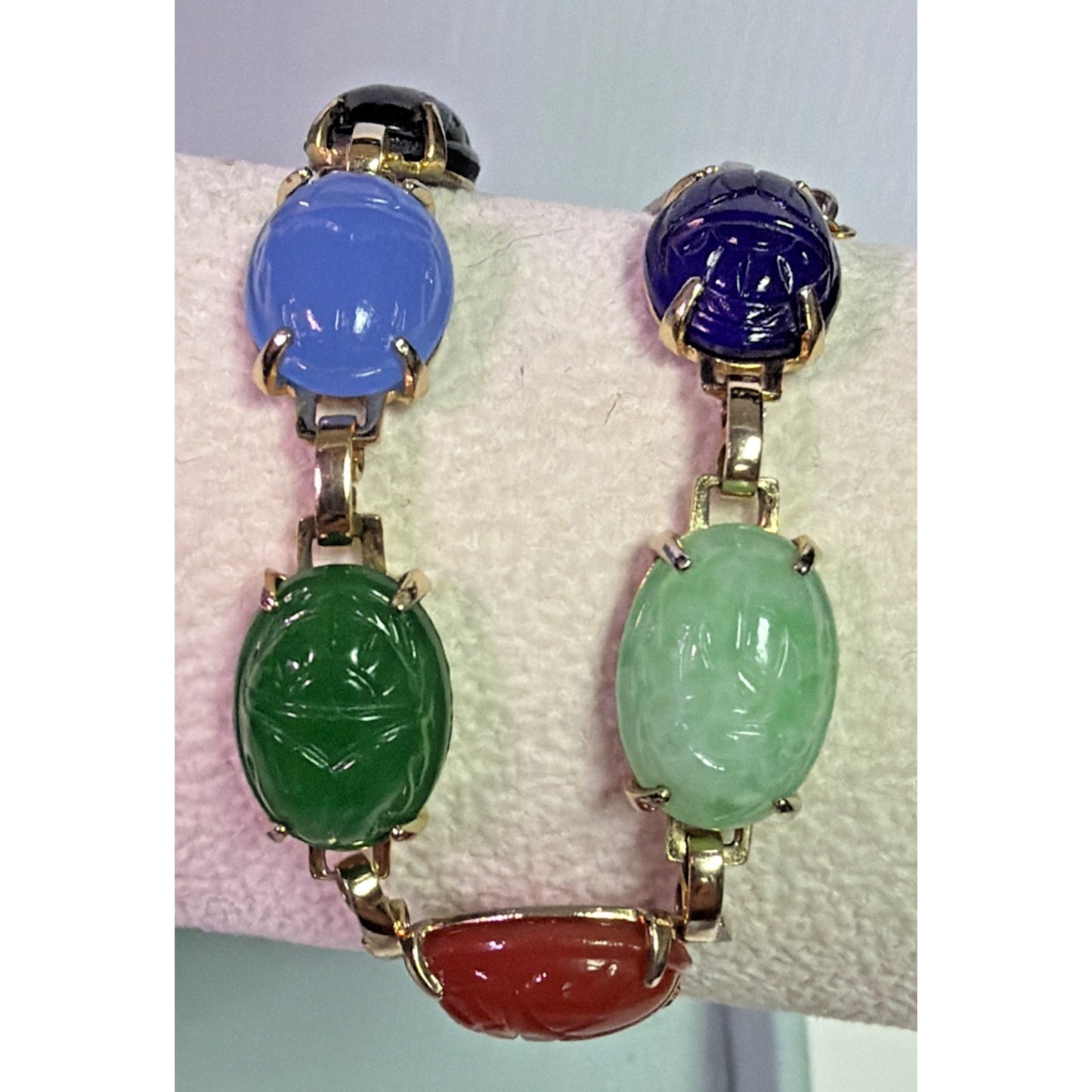 Egyptian Revival Carved Scarab Beatle Bracelet Link Security Chain As Is