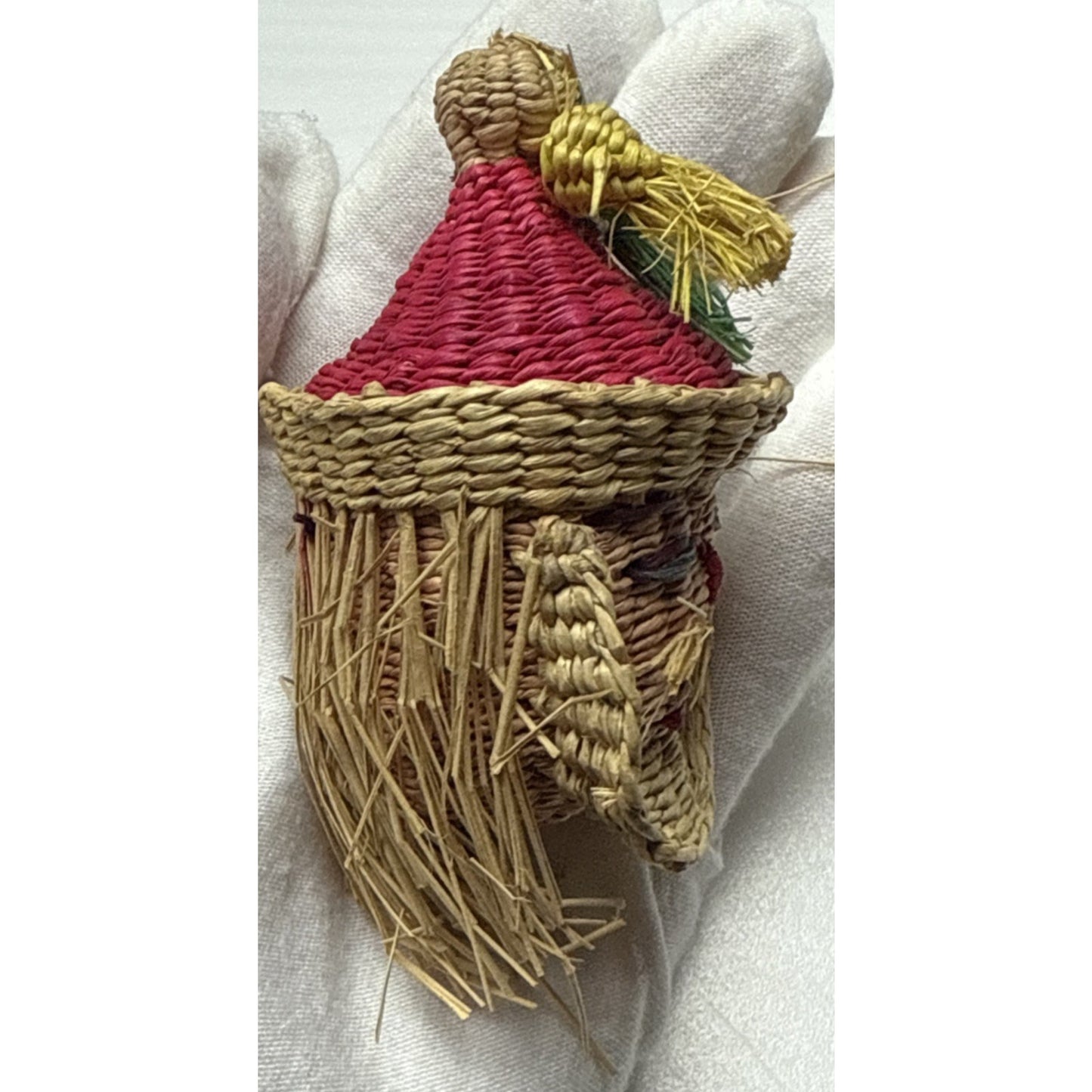 Vintage Santa Christmas Ornament Woven Straw Wicker Bells Peruvian As-Is