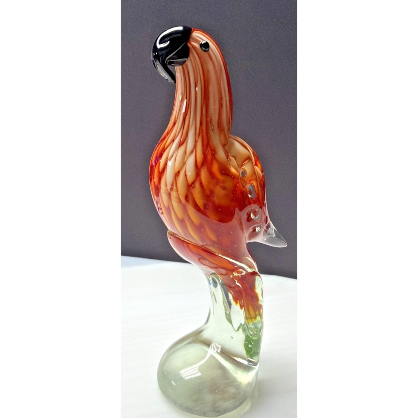 Vintage Blown Art Glass Parrot Sculpture Sommerso Bullicante Red White Bubbles