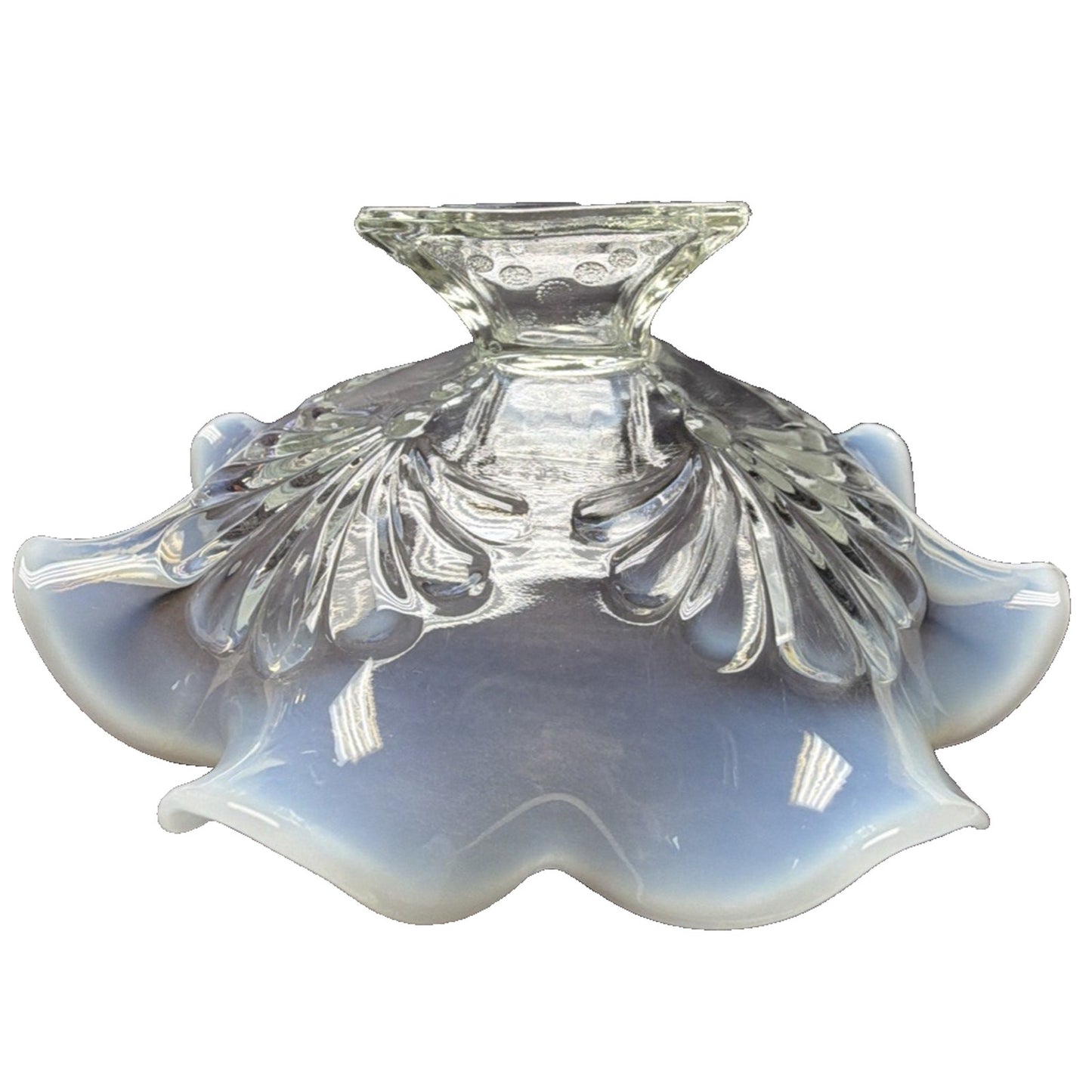 EAPG Jefferson Glass Footed Bowl Beaded Fan 211 Opalescent Ruffled Wavy Rim