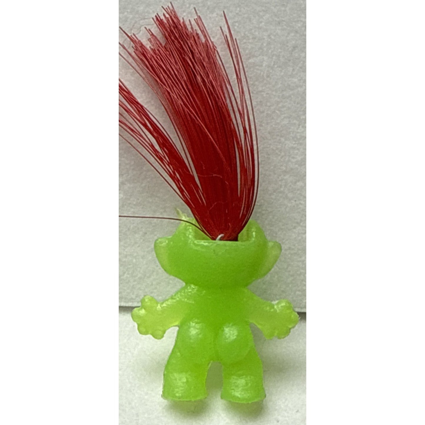 Vintage Mini Troll Doll Green Red Hair Gumball Glows KG Crazy Read