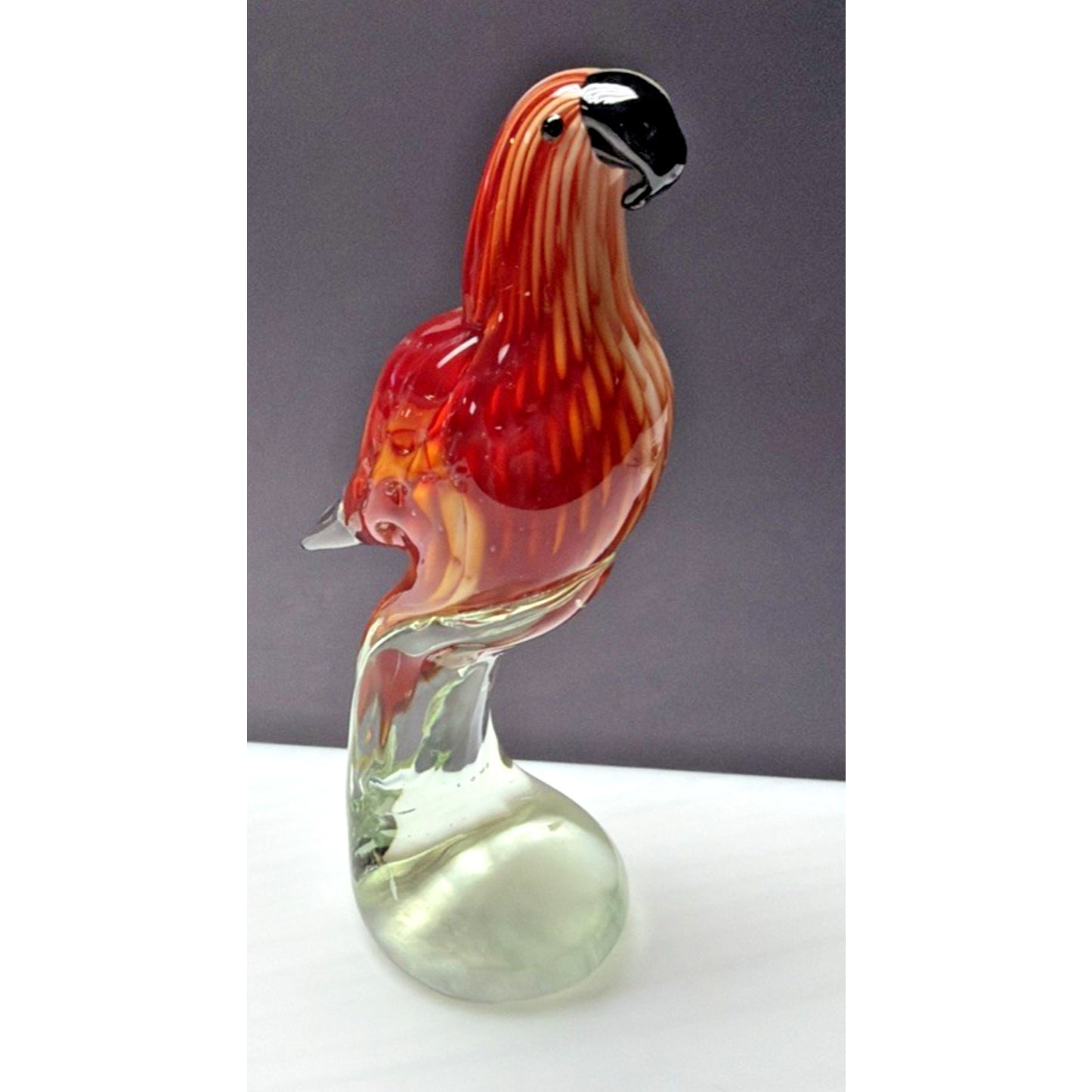 Vintage Blown Art Glass Parrot Sculpture Sommerso Bullicante Red White Bubbles