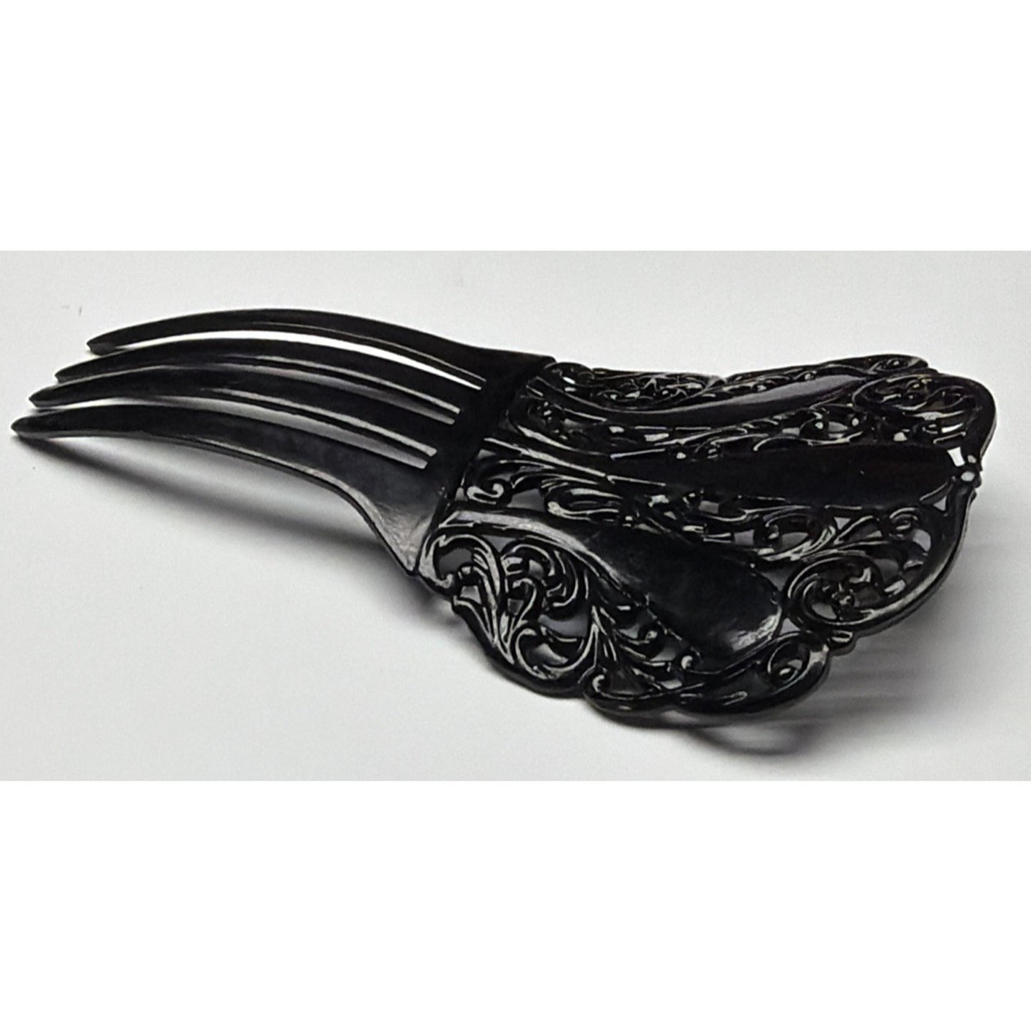 Art Deco Black Mantilla Hair Comb Celluloid Ornate Spanish Style