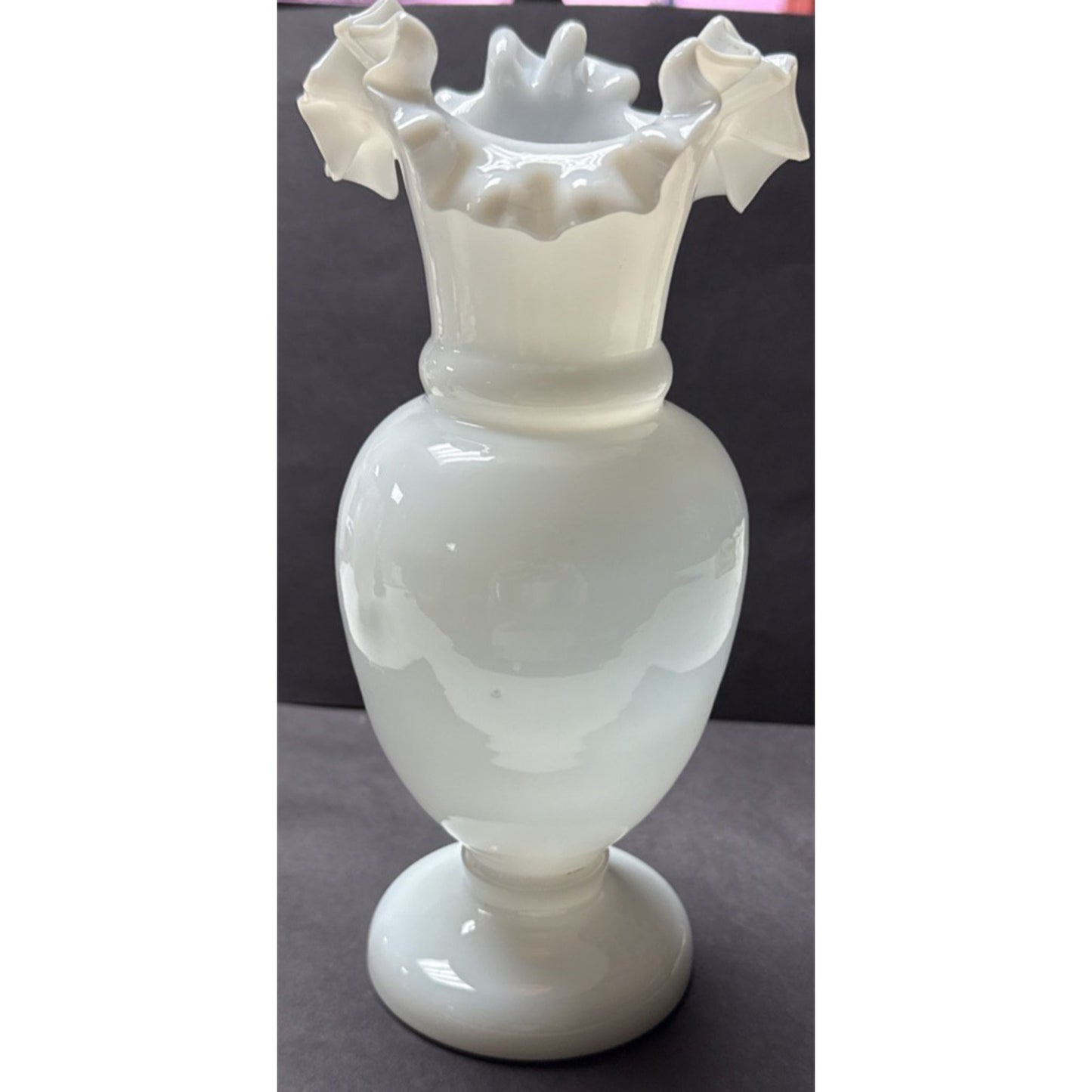 Victorian Lot of 3 Peachblow Glass Crimped Rim Pink White Vases As-Is