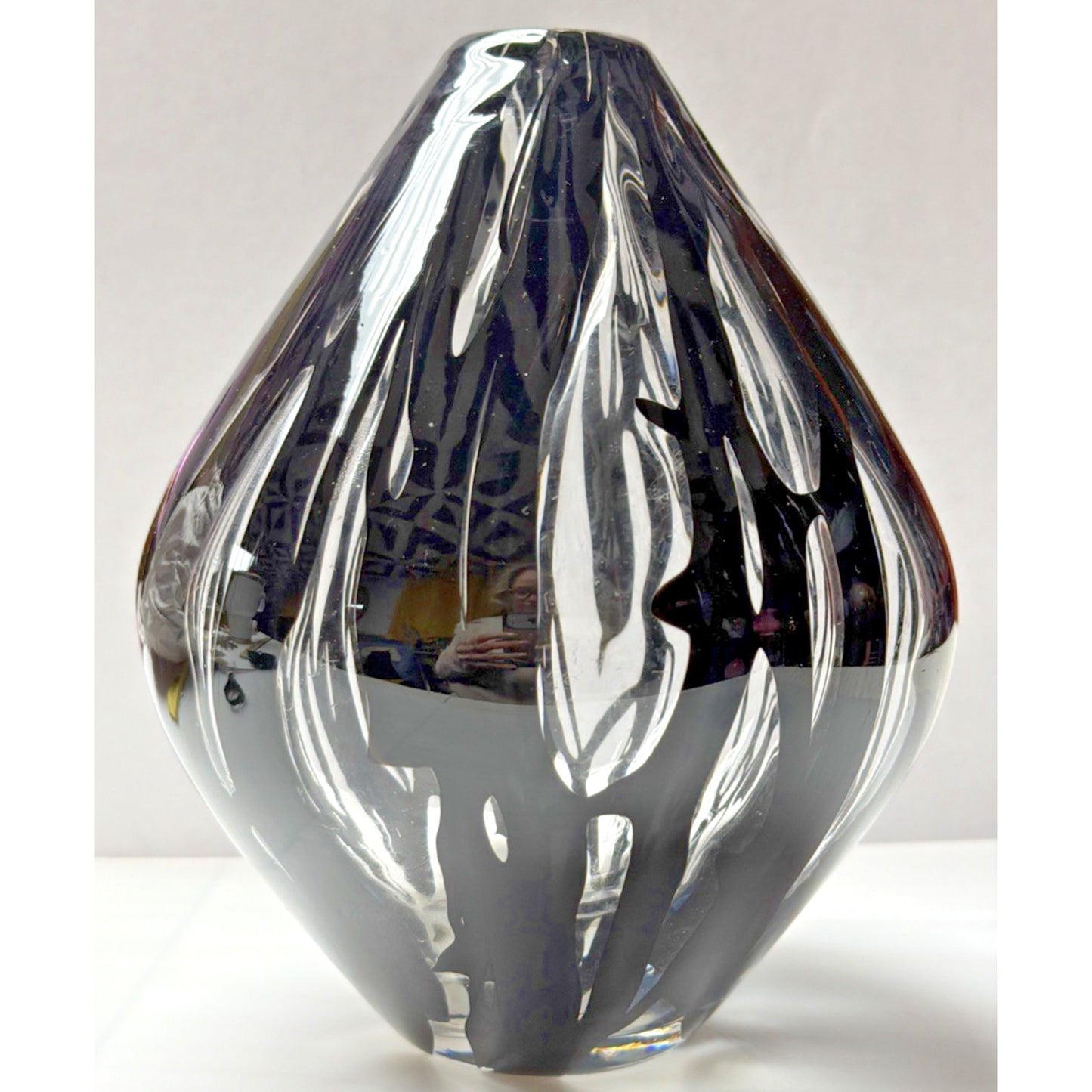 MCM Blown Art Glass Vase Black Drip Abstract Bulb Teardrop Onion