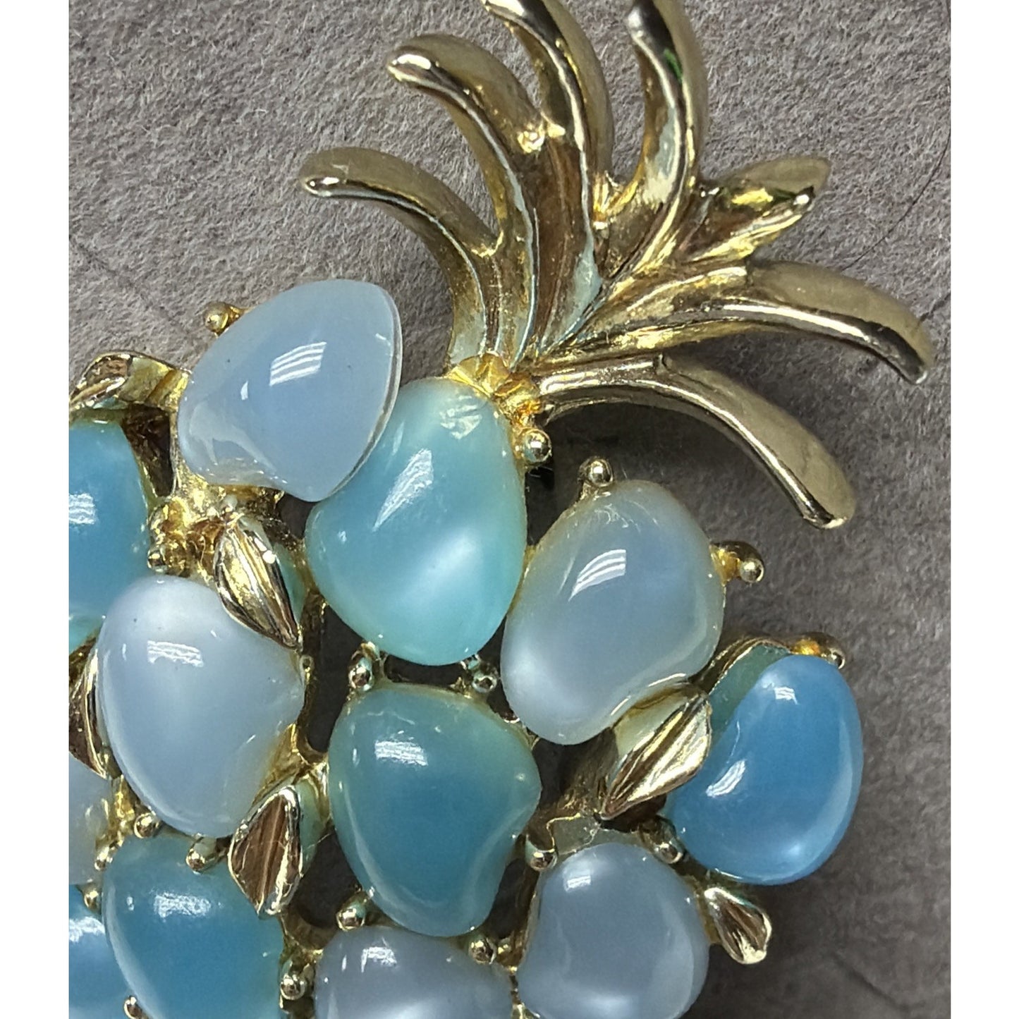 Art Deco Blue Moonglow Lucite Beaded Pineapple Brooch Pin