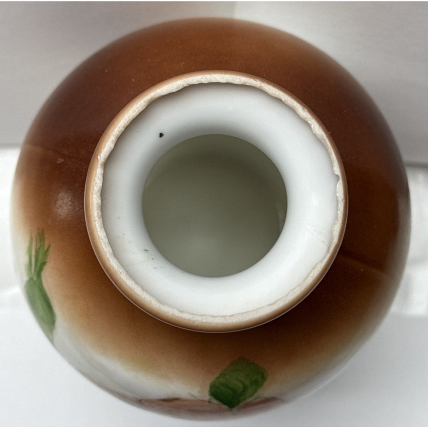 EAPG Victorian Fostoria Opaque Milk Glass Hand Paint Green Rose Bulb Vase As-Is