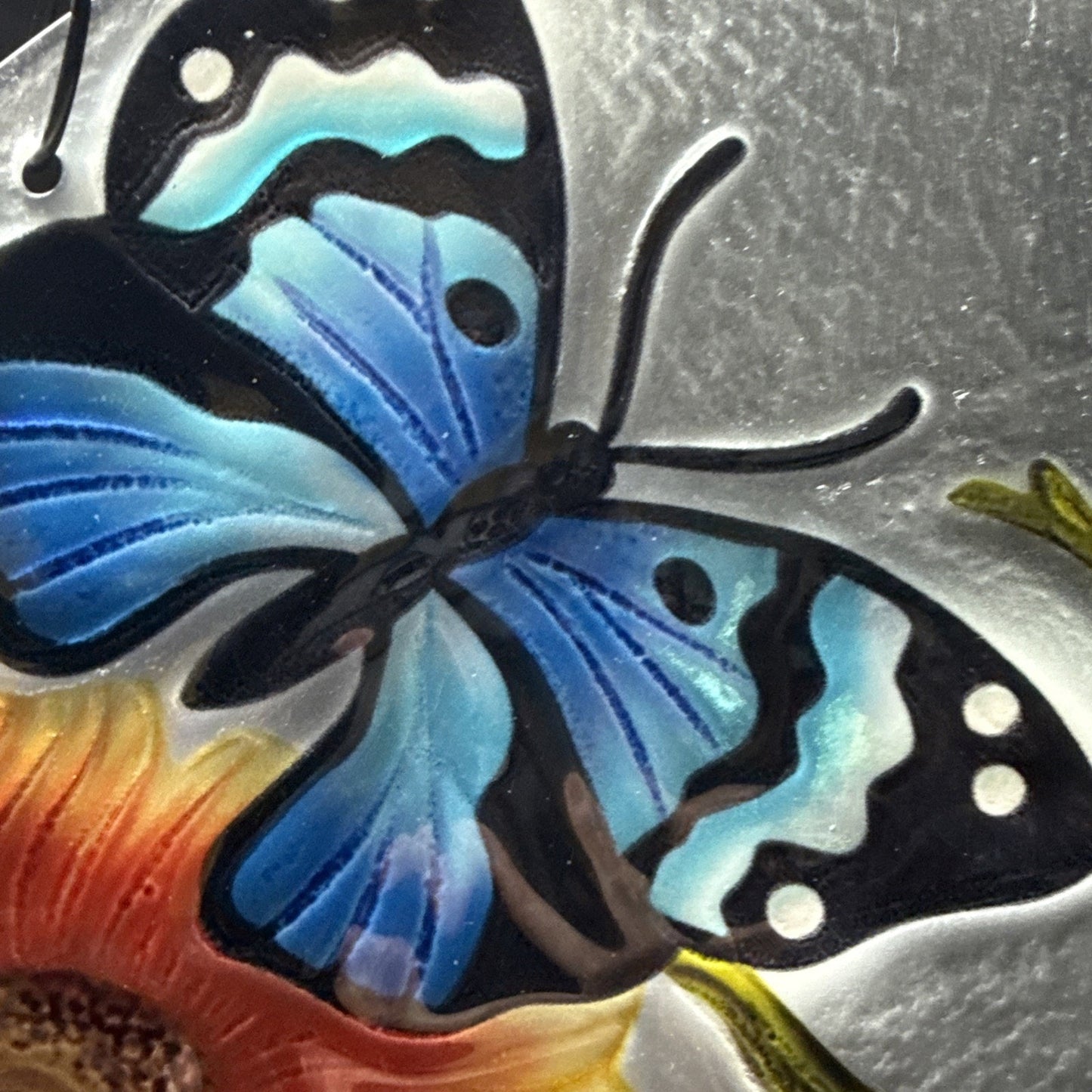 Stained Glass Painted Butterfly Sunflower Suncatcher Rimless Hanging Glass
