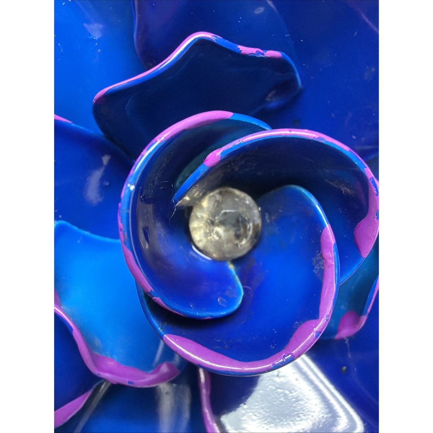 Vintage Blue Metal Purple Enamel Flower Bloom Pin Brooch Large