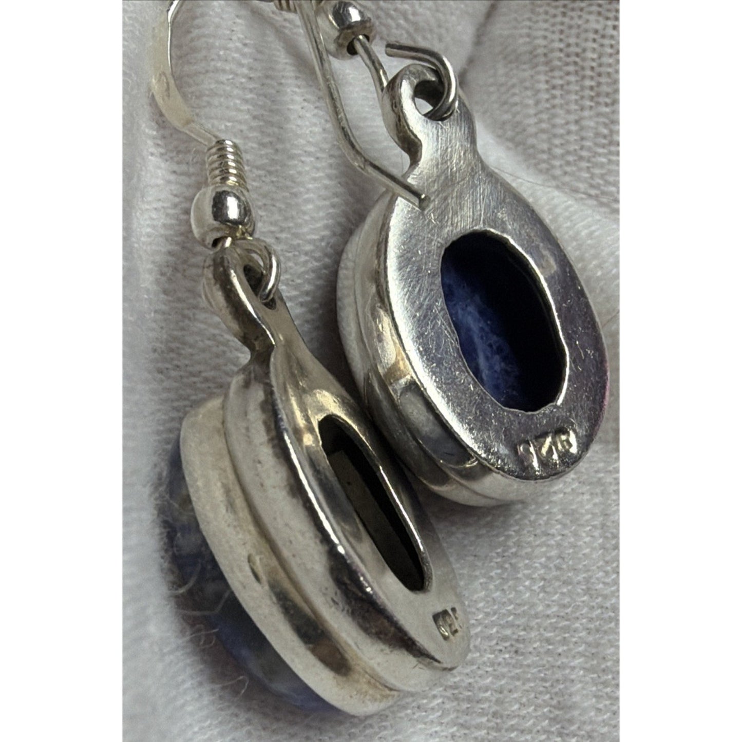 Vintage Sterling Silver Oval Sodalite Cabochon Dangle Drop Earrings Hook 6.13g