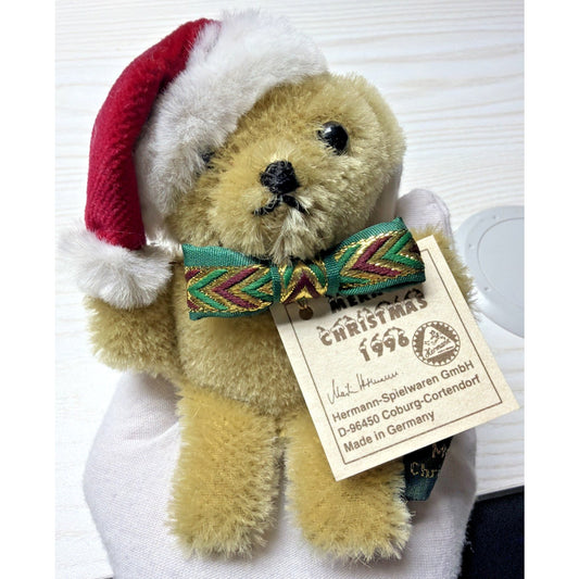 Vintage Hermann Spielwaren 1996 Christmas Bear Pin Brooch Mohair Tags