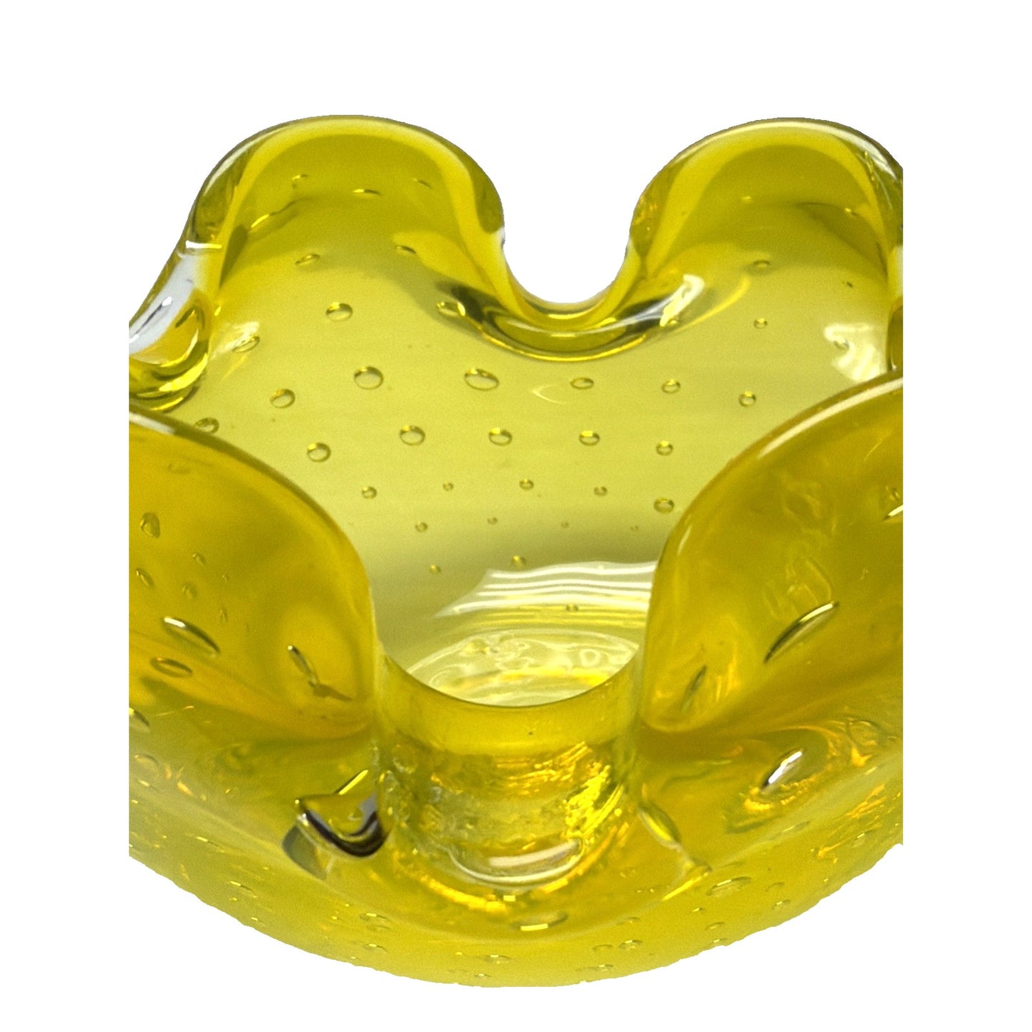 Vtg Kreiss Art Glass Bullicante Canary Yellow Controlled Bubbles Bowl Ashtray