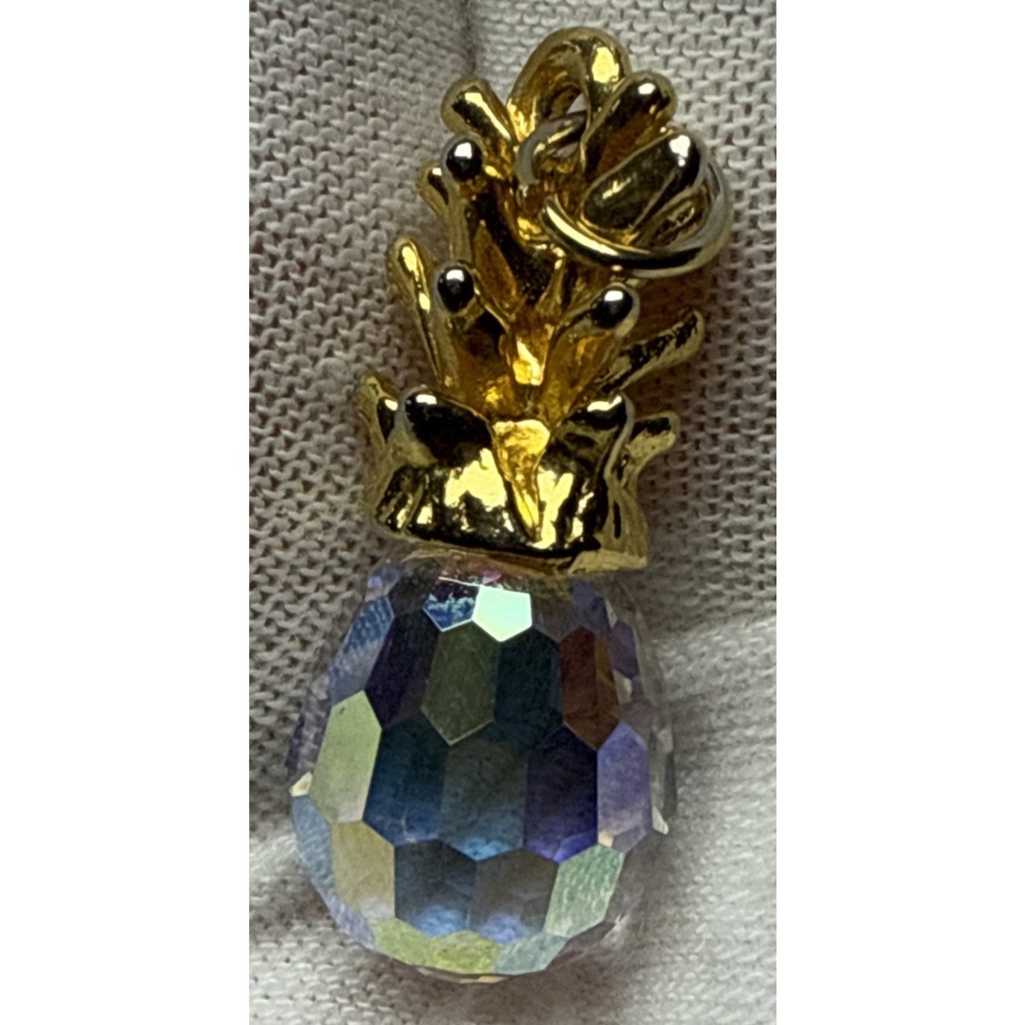 Vintage Set Faceted Crystal Pineapple Earrings and Pendant Charm As Is