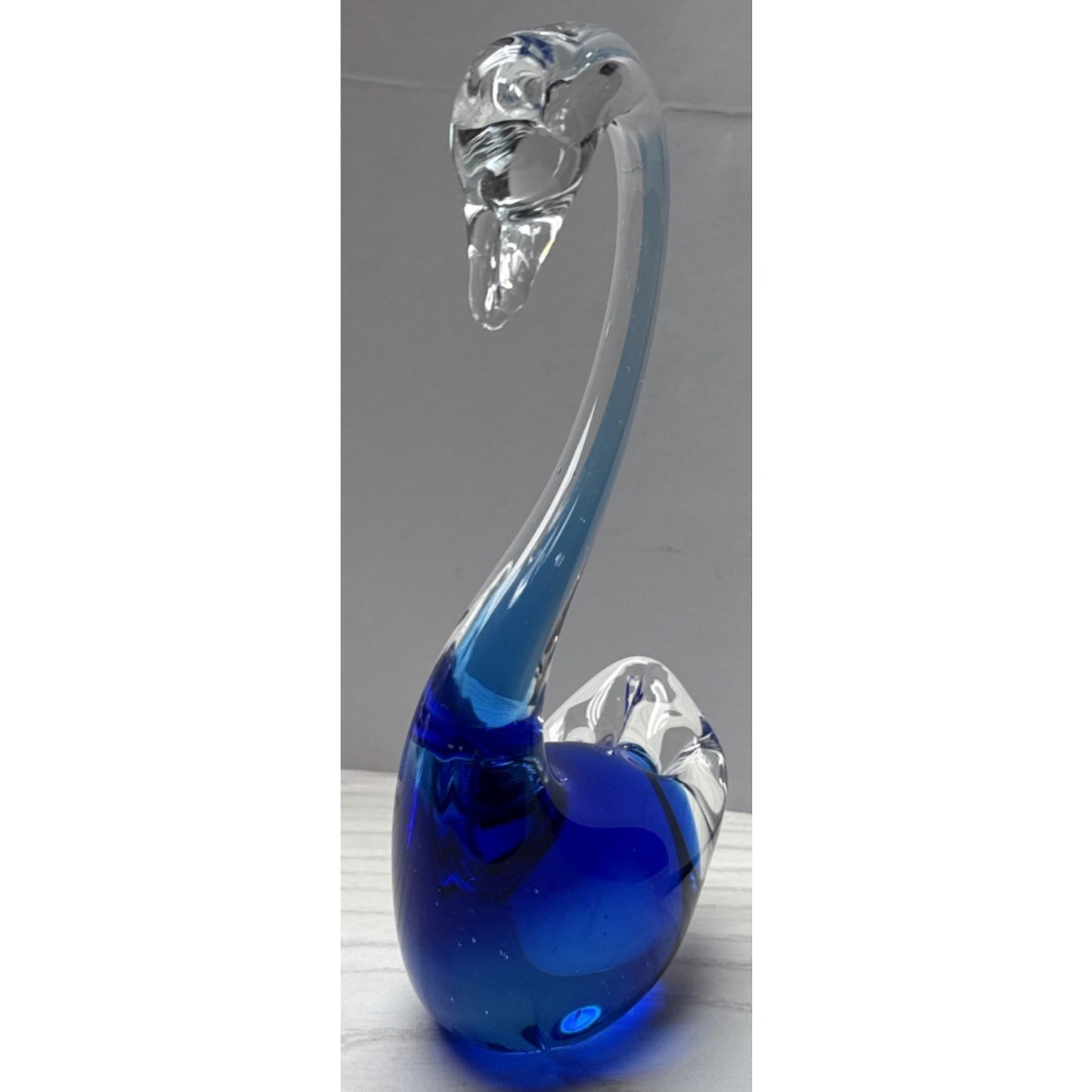 Vtg Murano Sommerso Art Glass Swan Long Neck Figurine Cobalt Blue Paperweight