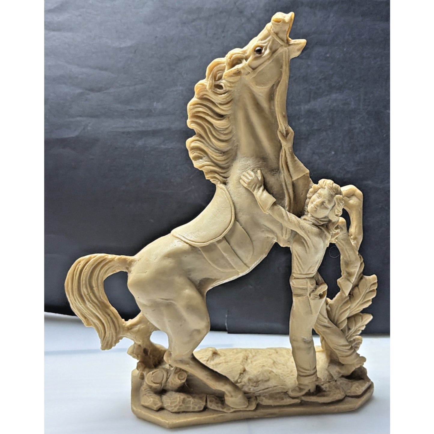 Vtg Italian Horse Sculpture Cowgirl Woman Domatrice Alabaster Composite Carving