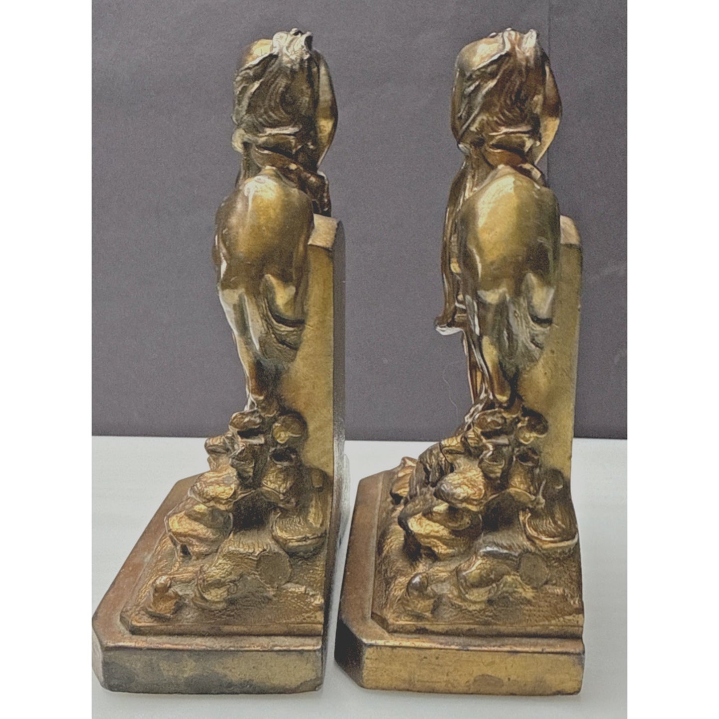 Vintage Ronson Metal Art Horse Rider Bookends Set End of the Trail Cowboy As Is