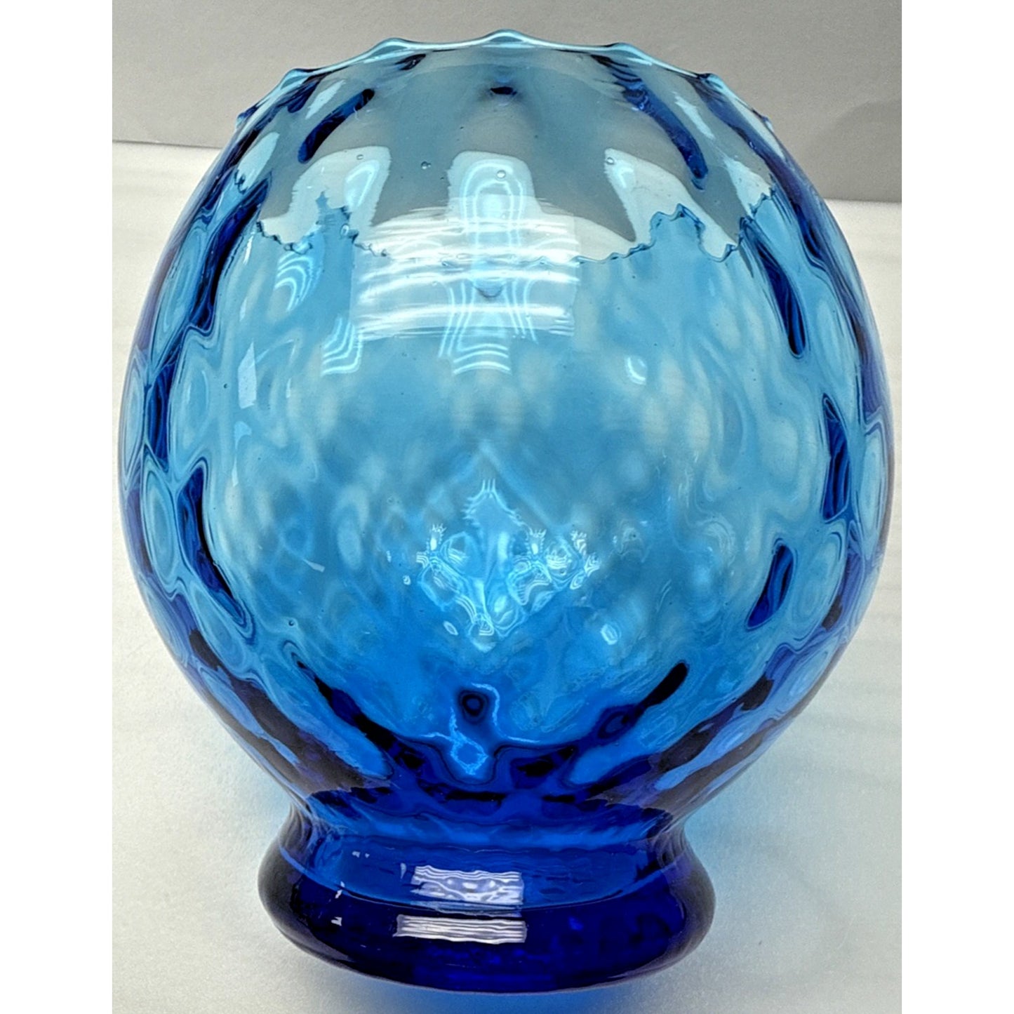 MCM Empoli Blue Diamond Optic Footed Vase Rose Bowl Blown Glass As Is