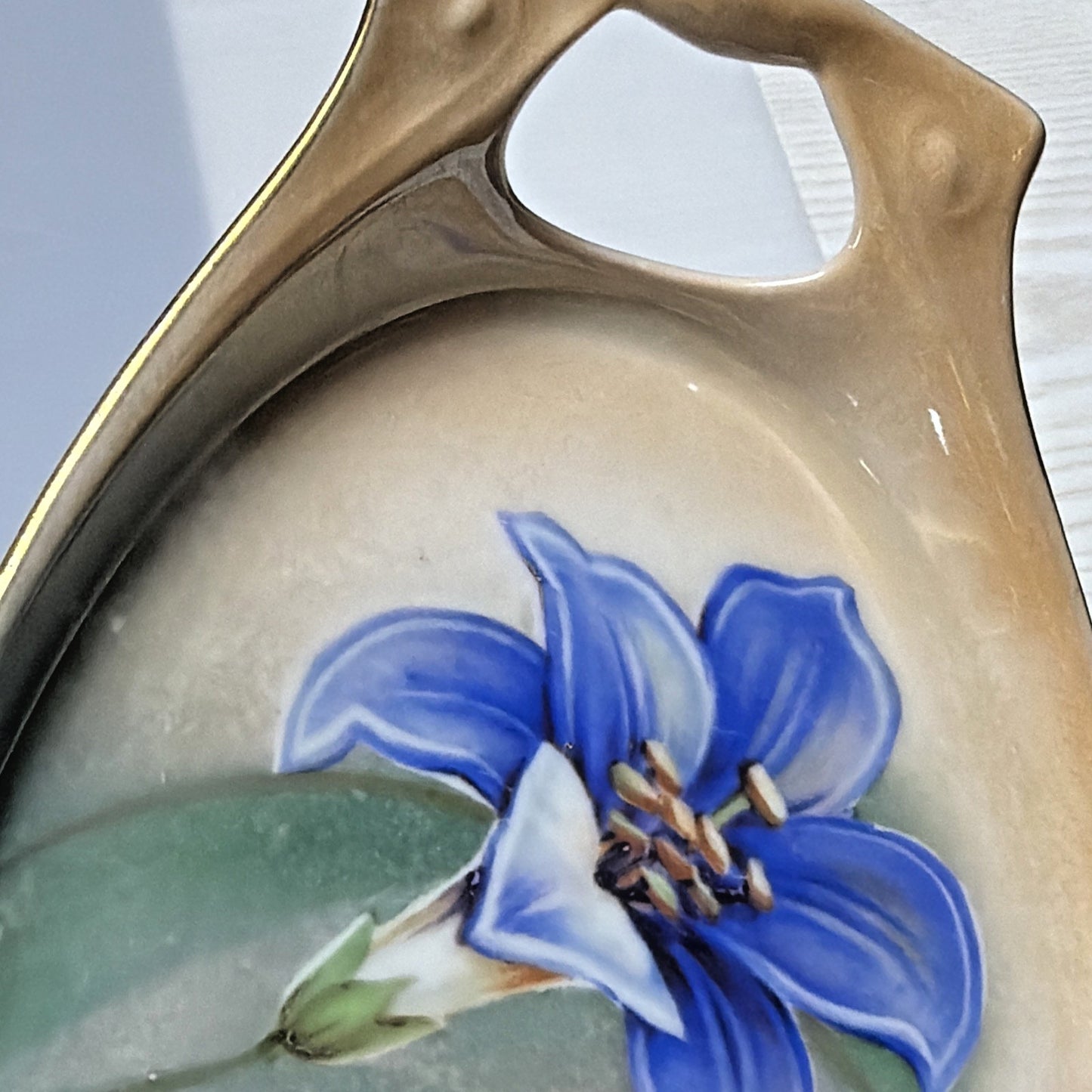 Antique RS Germany Hand Painted Luster Celery Tray Purple Floral Serving Vanity
