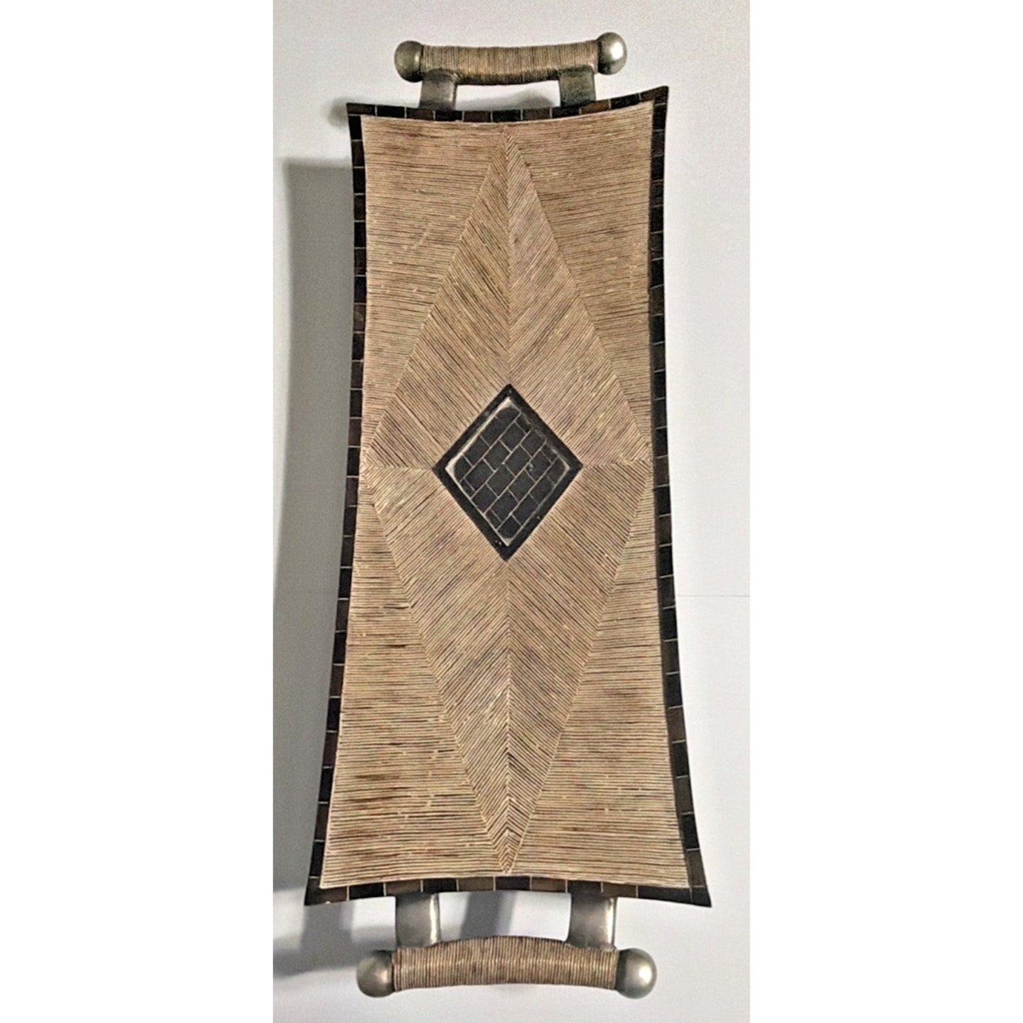 Austin Kinder Collection Inlay Rattan Shield Large Footed Tray Handles