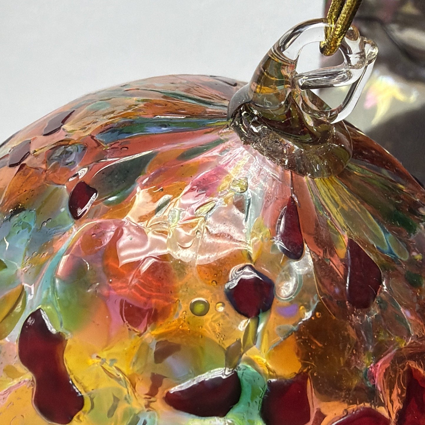 Art Glass Suncatcher Ornament Blown Mosaic Calico Pattern Textured