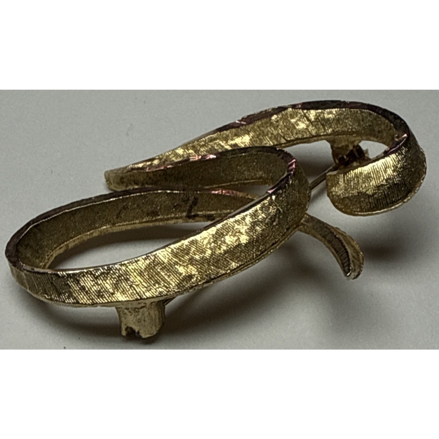 Vintage 70s Mamselle Brooch Pin Gold Tone Brushed Letter G Monogram Initial