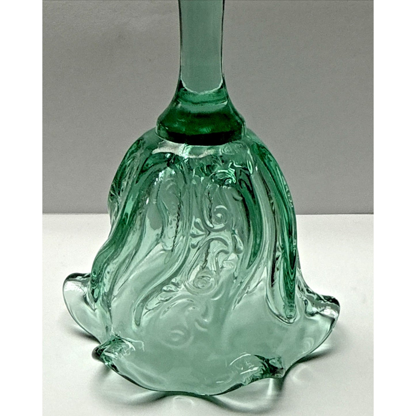 Vintage Fenton Glass Bell Sea Mist Green Pacific Swirl Ruffled Edge As Is