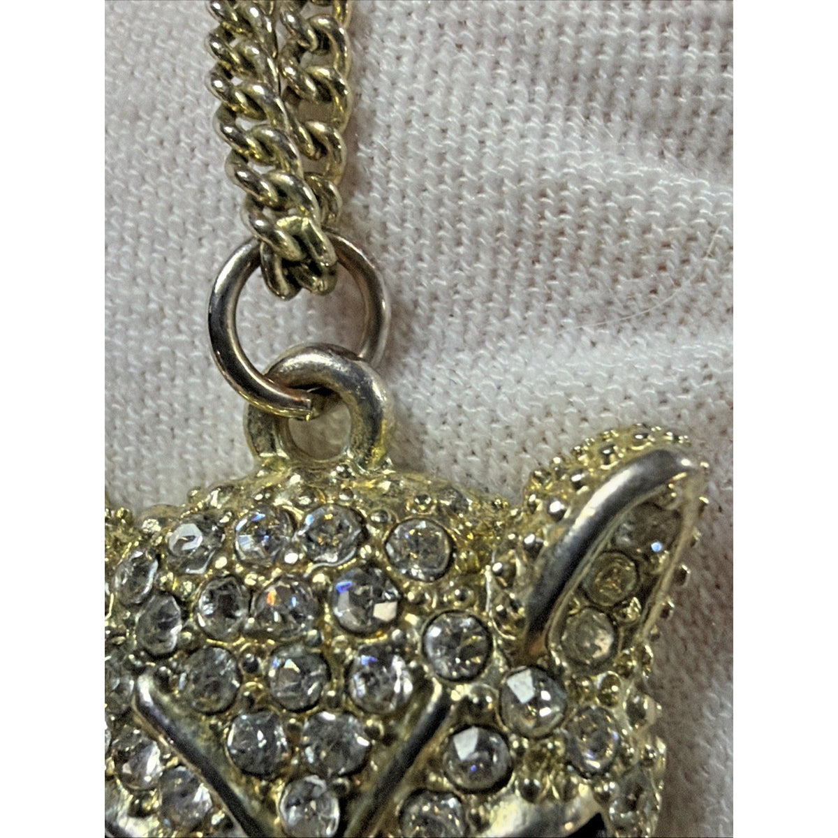 Vintage Pave Crystal Rhinestone Leopard Panther Pendent Necklace Read