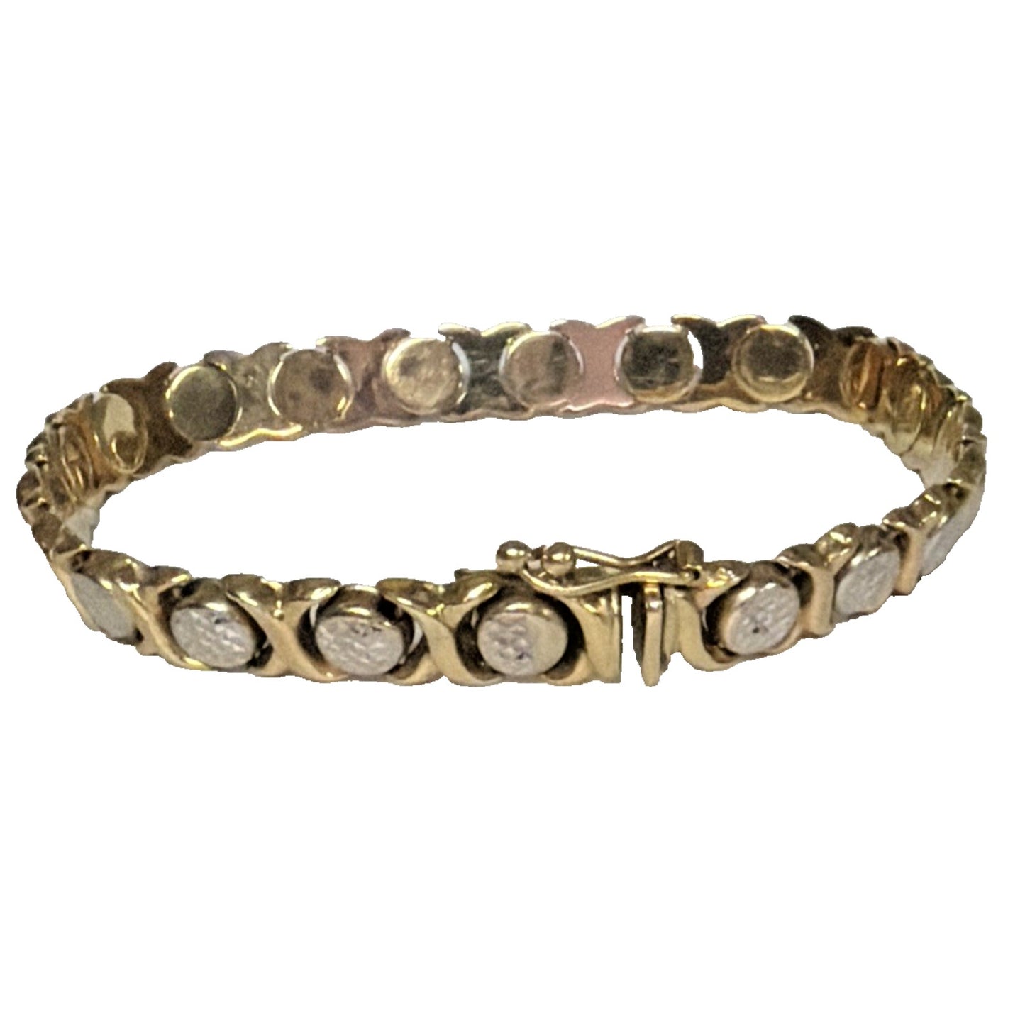 14k Yellow White Gold Diamond Cut XO Link Bracelet Stampato Turkey 9.92 grams