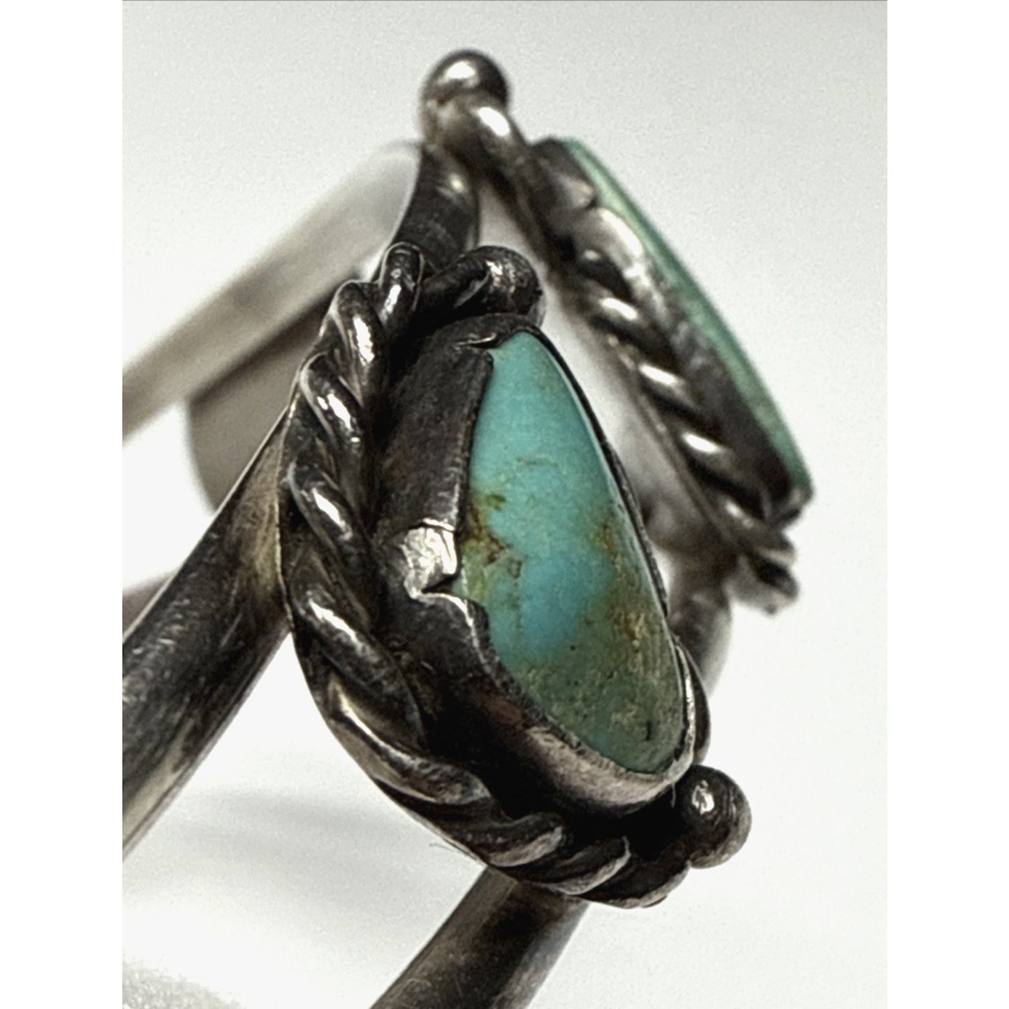 Vintage Native Sterling Silver Turquoise Cuff Bracelet Ornate 3 Stone As Is